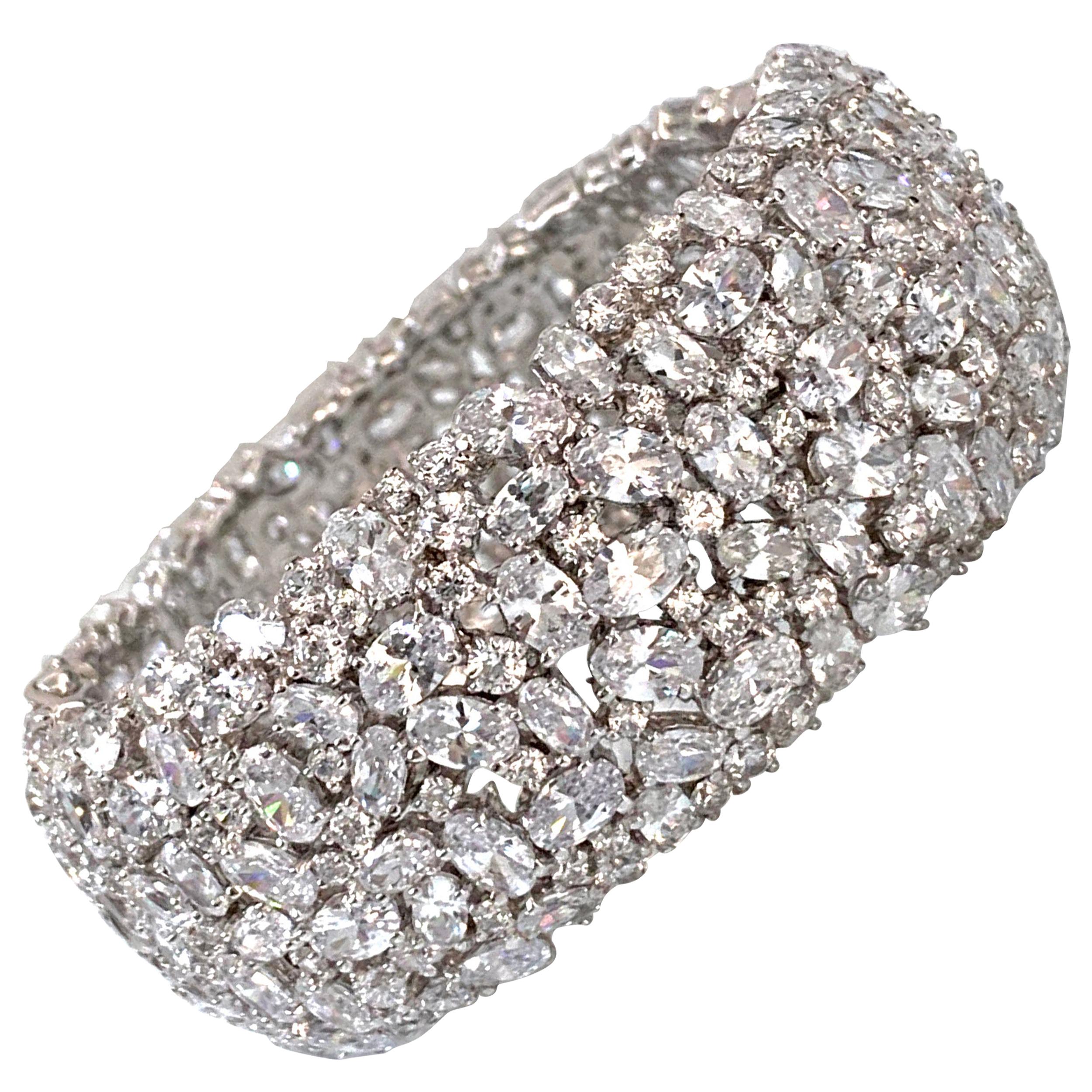 Striking All-around Encrusted Cubic Zirconia Sterling Silver Cuff Bracelet