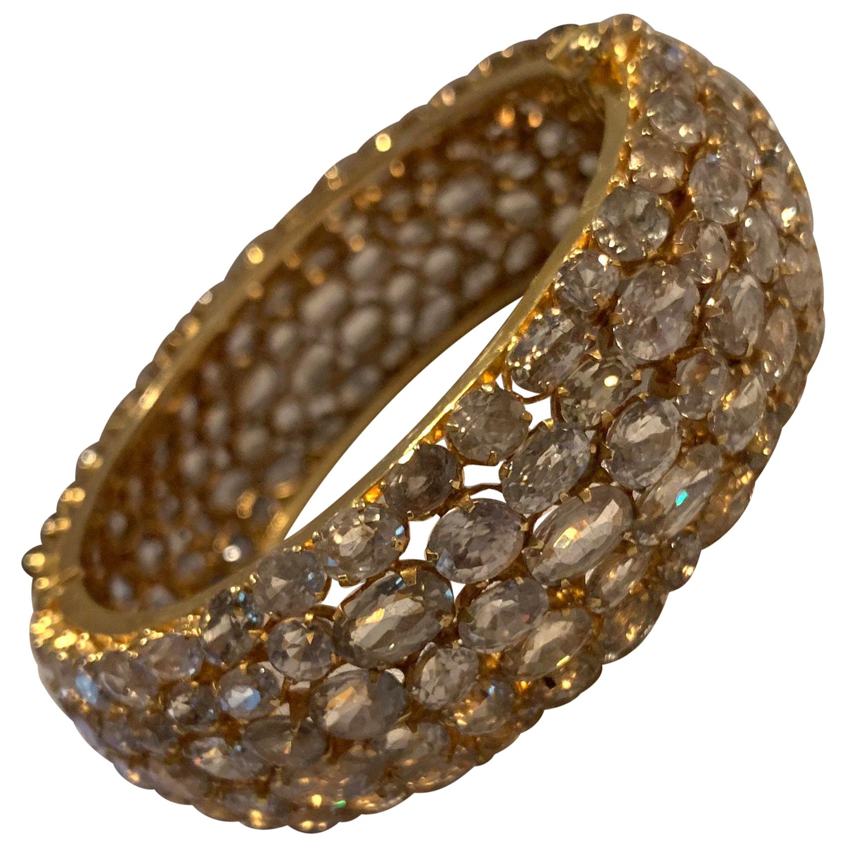 Striking All-around Golden Rutilated Quartz Vermeil Bangle Bracelet