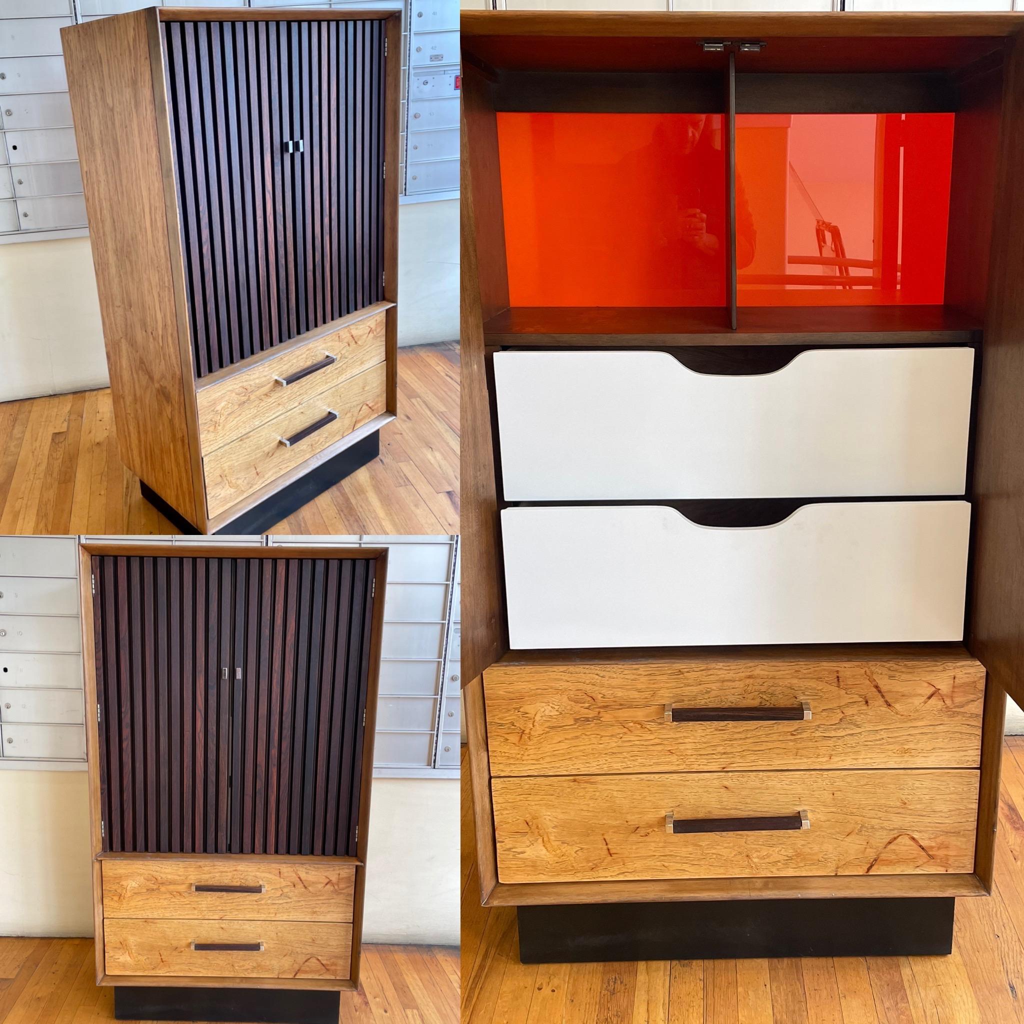 Striking American Mid-Century Modern Tallboy Dresser/Mini Bar Cabinet 1