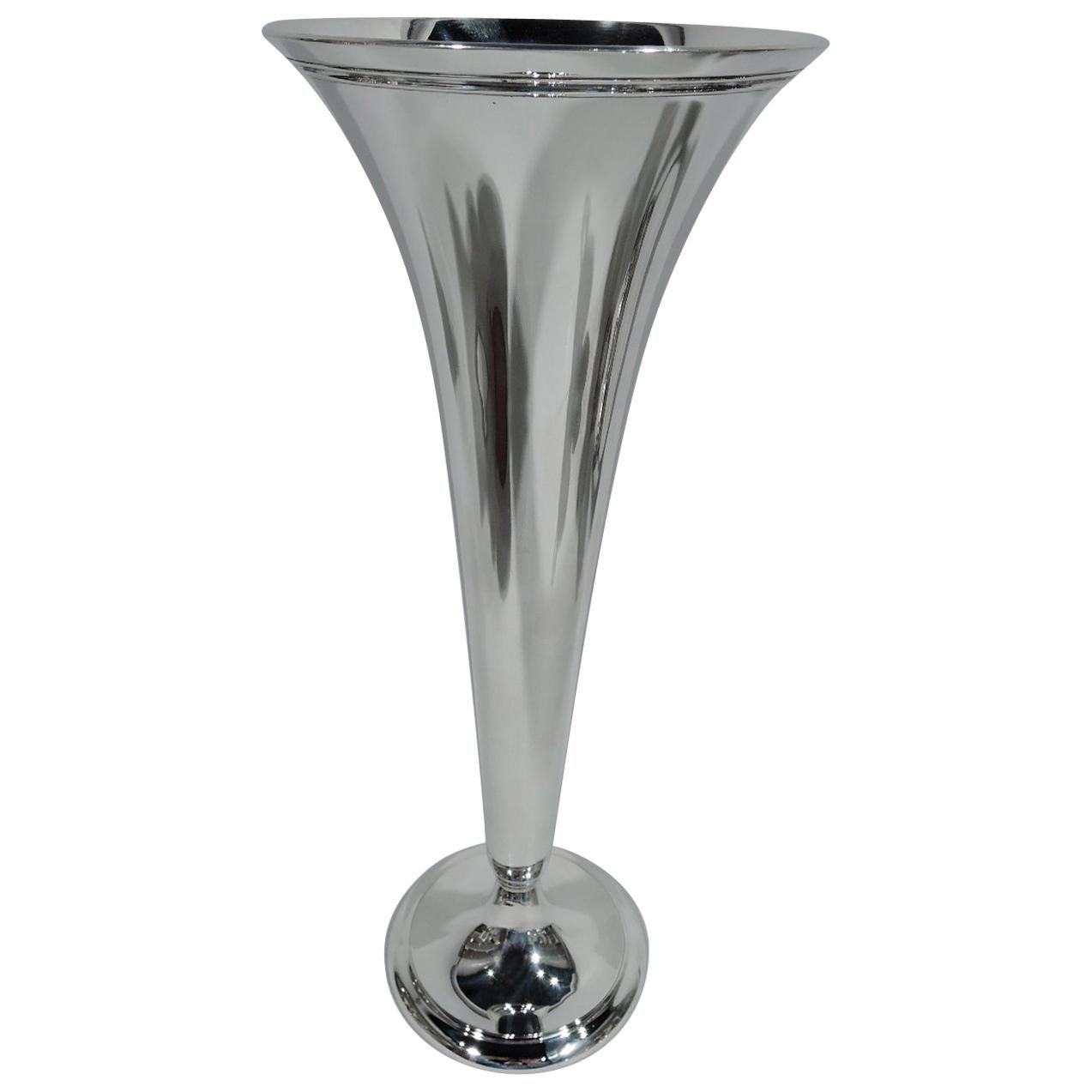 Striking American Modern Sterling Silver Trumpet Vase by Tiffany