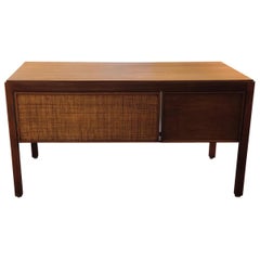 Striking American Walnut and Cane Midcentury Desk
