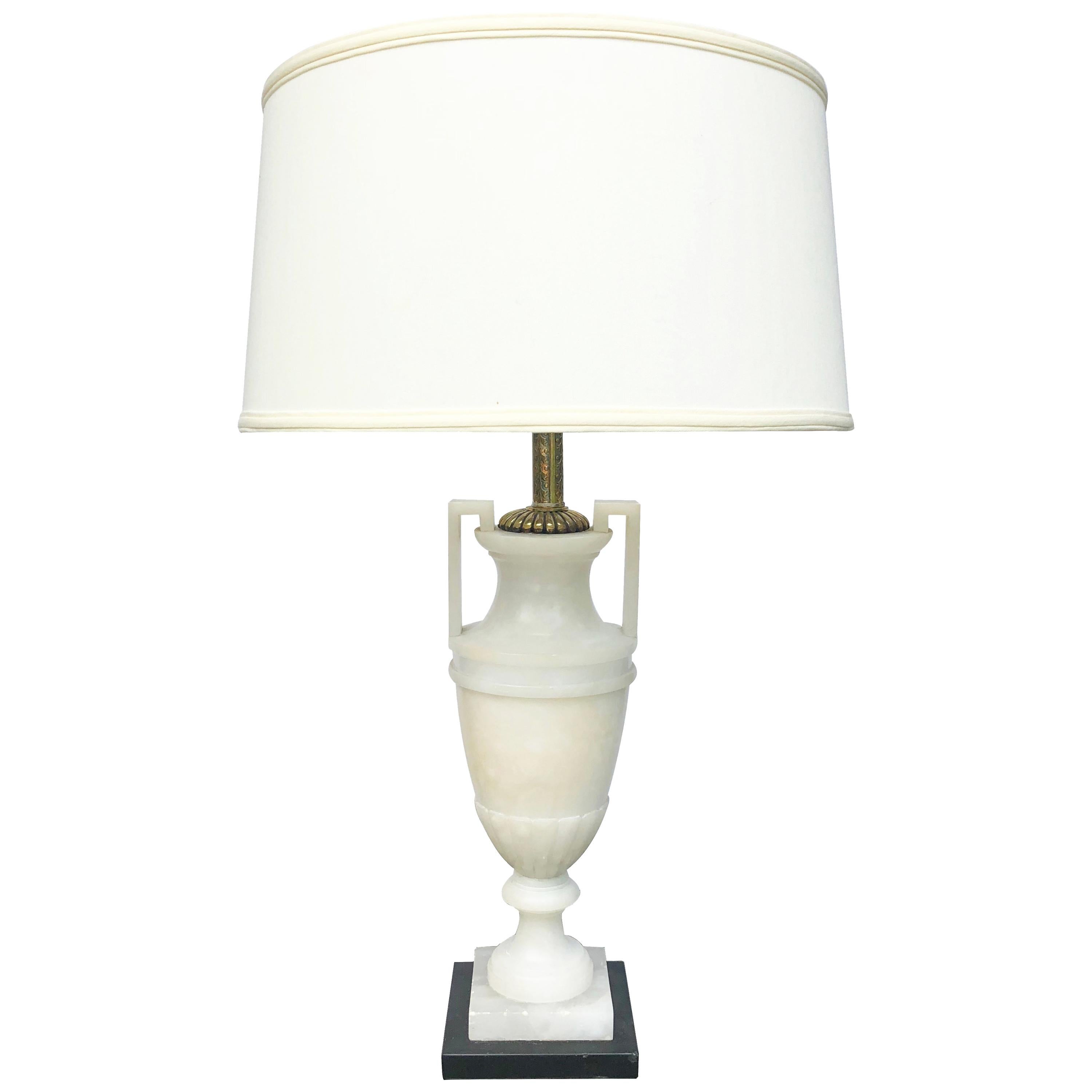 Striking and Elegant Italian Art Deco White Alabaster Urn Lamp