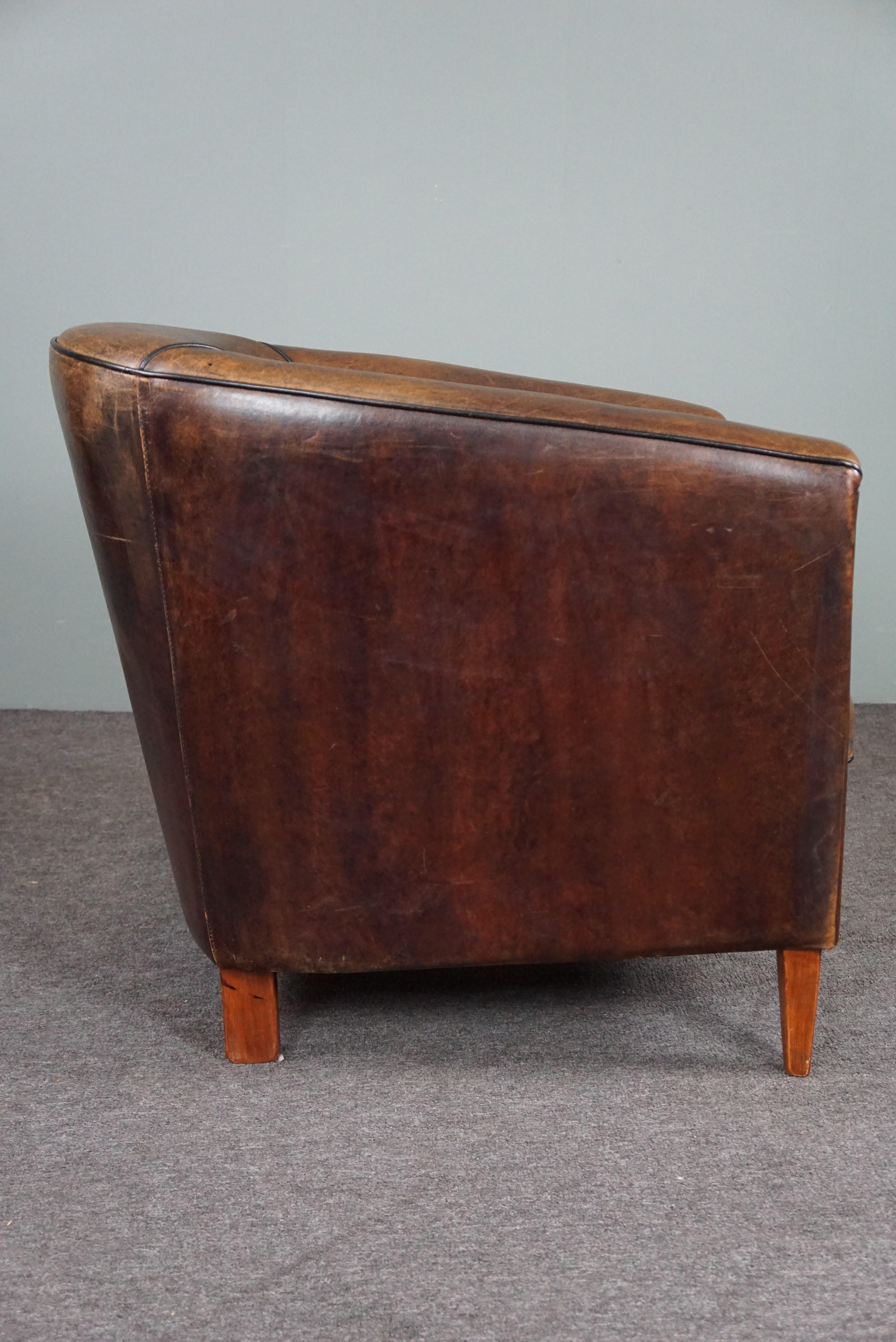 Dutch Striking and sleekly designed sheep leather club armchair For Sale