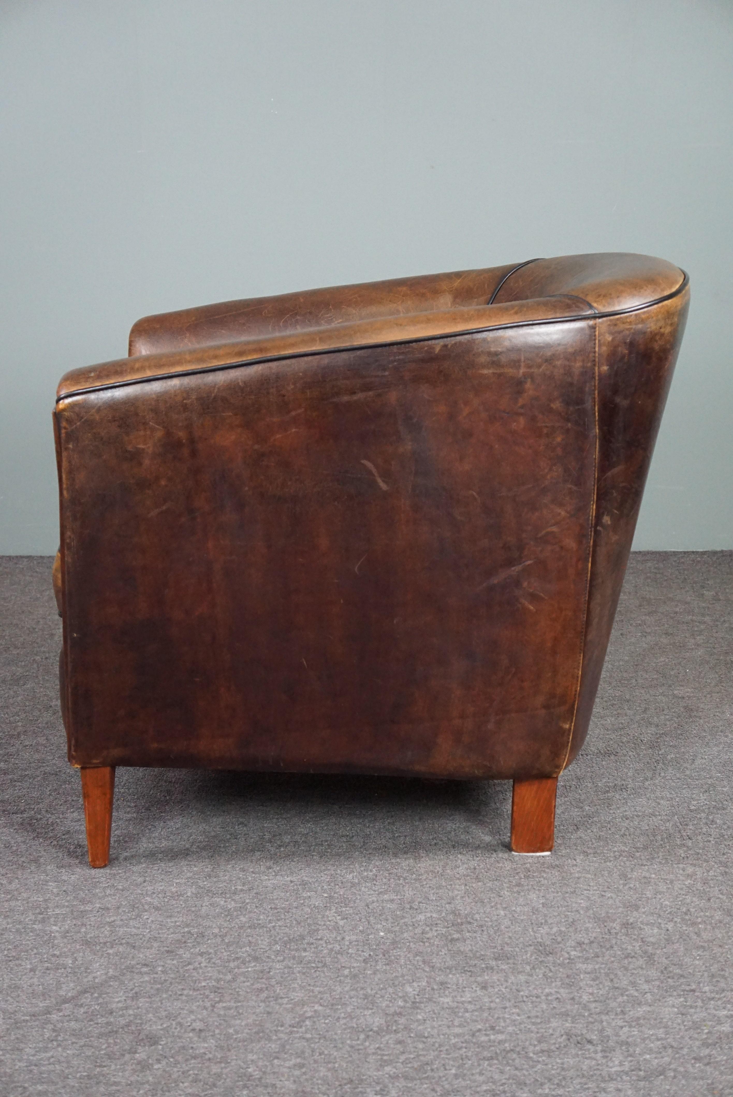 Striking and sleekly designed sheep leather club armchair In Good Condition For Sale In Harderwijk, NL