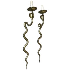 Striking and Stylish Midcentury Pair of Hollywood Regency Cobra / Snake Sconces