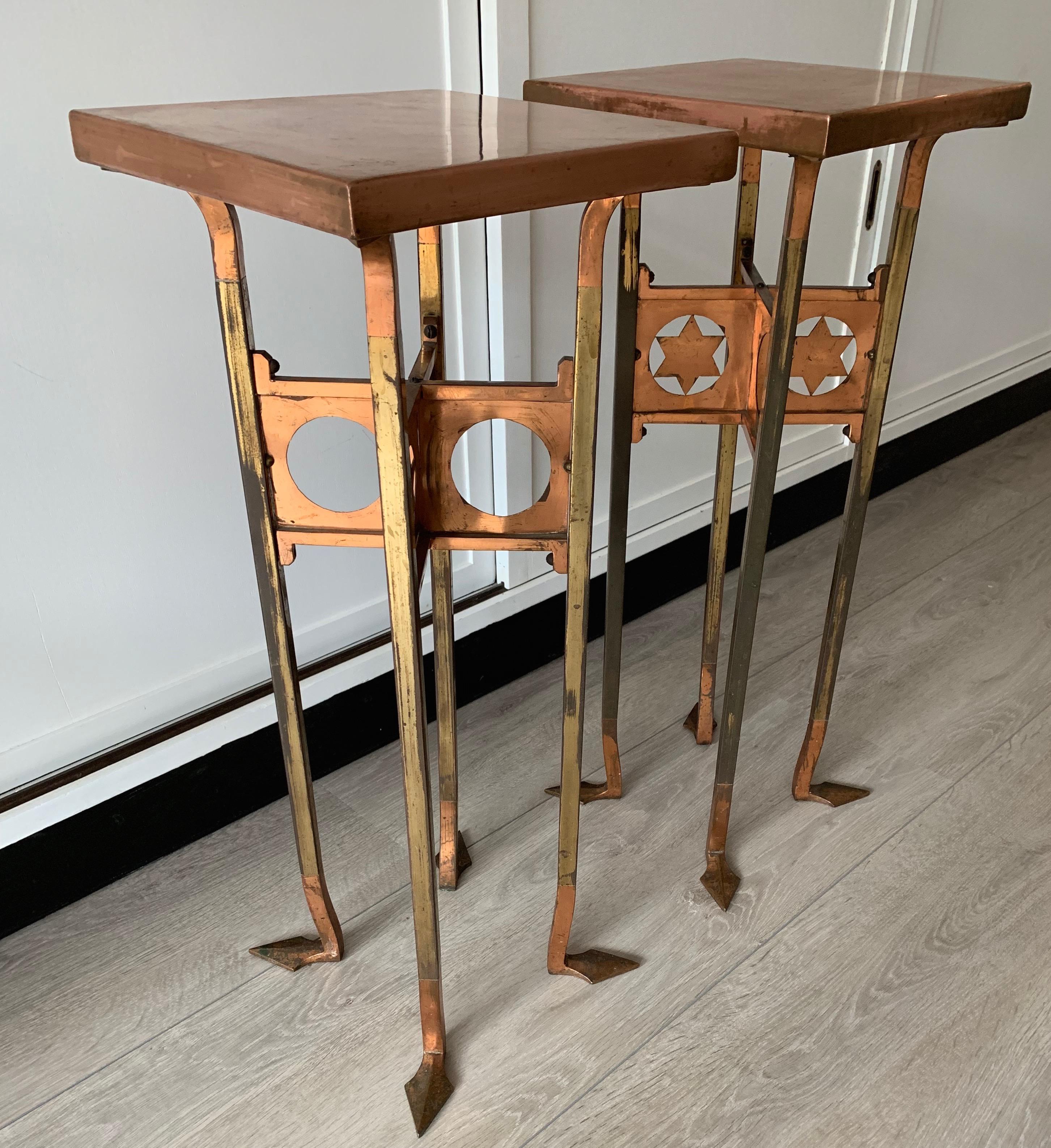 Striking Pair Arts & Crafts Pedestals / Stands Made of Solid Brass   11