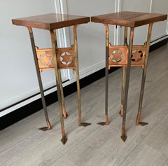 Striking Pair Arts & Crafts Pedestals / Stands Made of Solid Brass