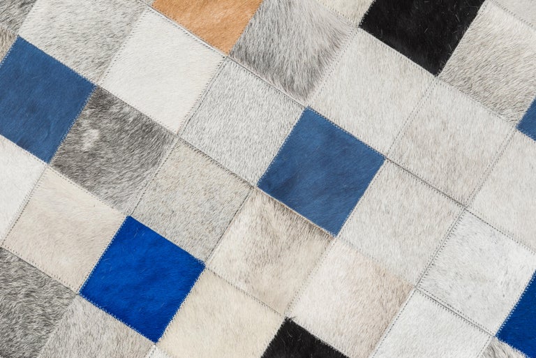 Striking and Unique Falling Squares Blue Cowhide Area Floor Rug Small ...