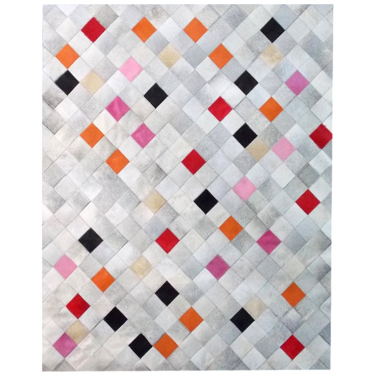 Striking and Unique Falling Squares Pink Cowhide Area Floor Rug Small ...