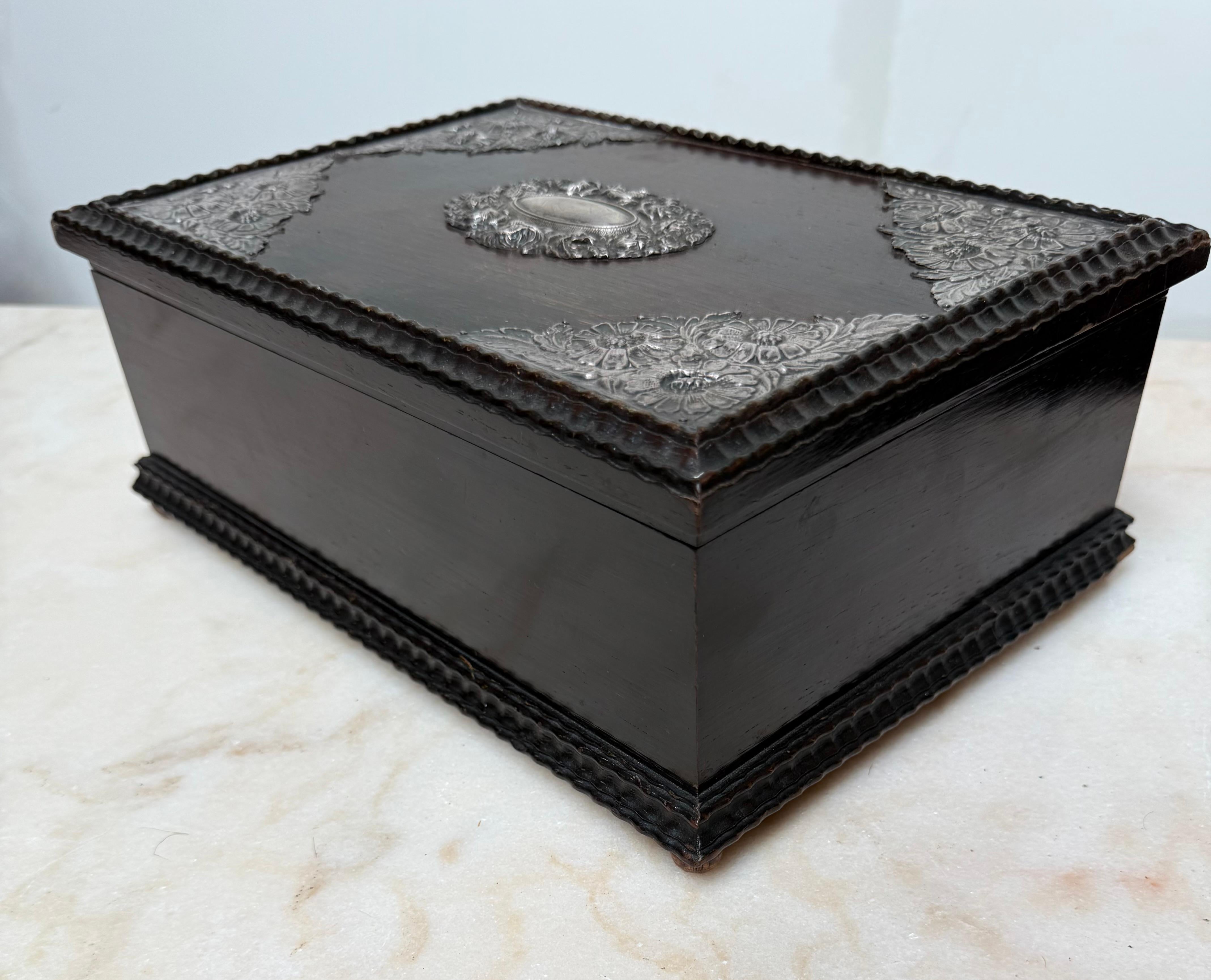Striking Antique Dutch Colonial Silver-Mounted on Top Hardwood Box, circa 1880 For Sale 3