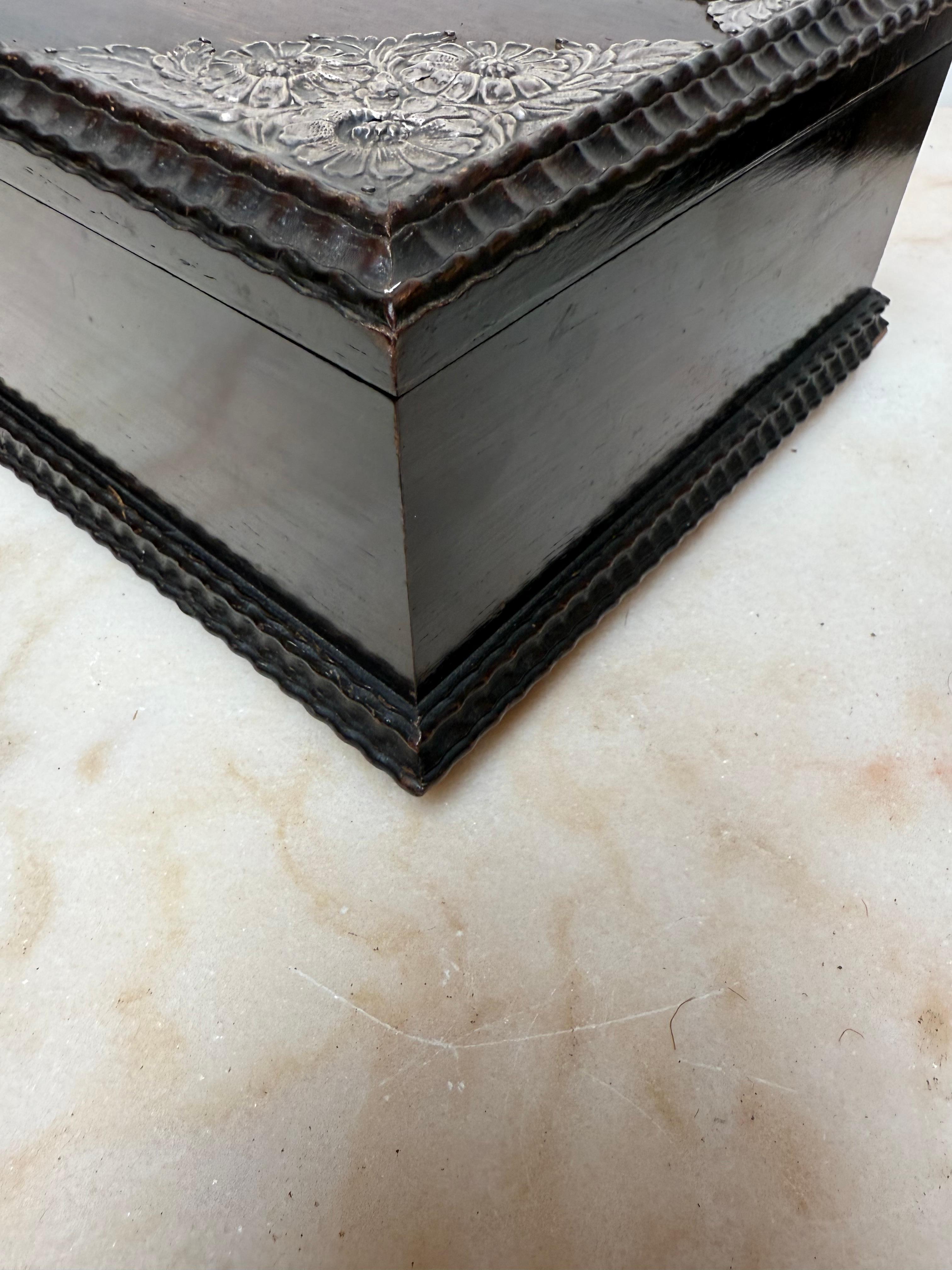 Striking Antique Dutch Colonial Silver-Mounted on Top Hardwood Box, circa 1880 For Sale 4