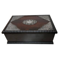 Striking Antique Dutch Colonial Silver-Mounted on Top Hardwood Box, circa 1880