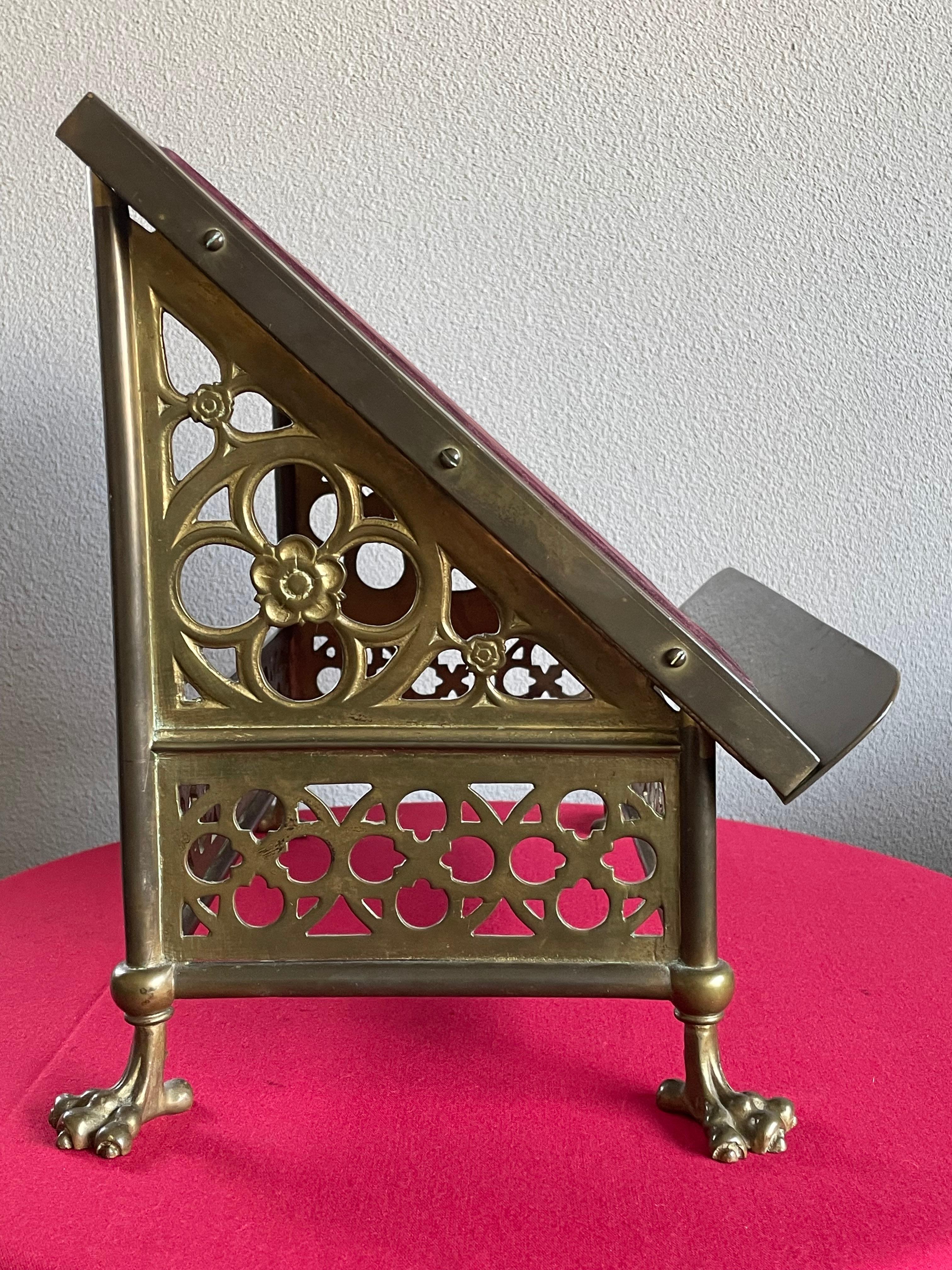 A beautiful and strong quality antique Gothic bible stand.

Over the years we have sold many ecclesiastical antiques, but you hardly ever find them as original and beautiful as this bronze and brass, Gothic Revival bible stand from the late 1800s.