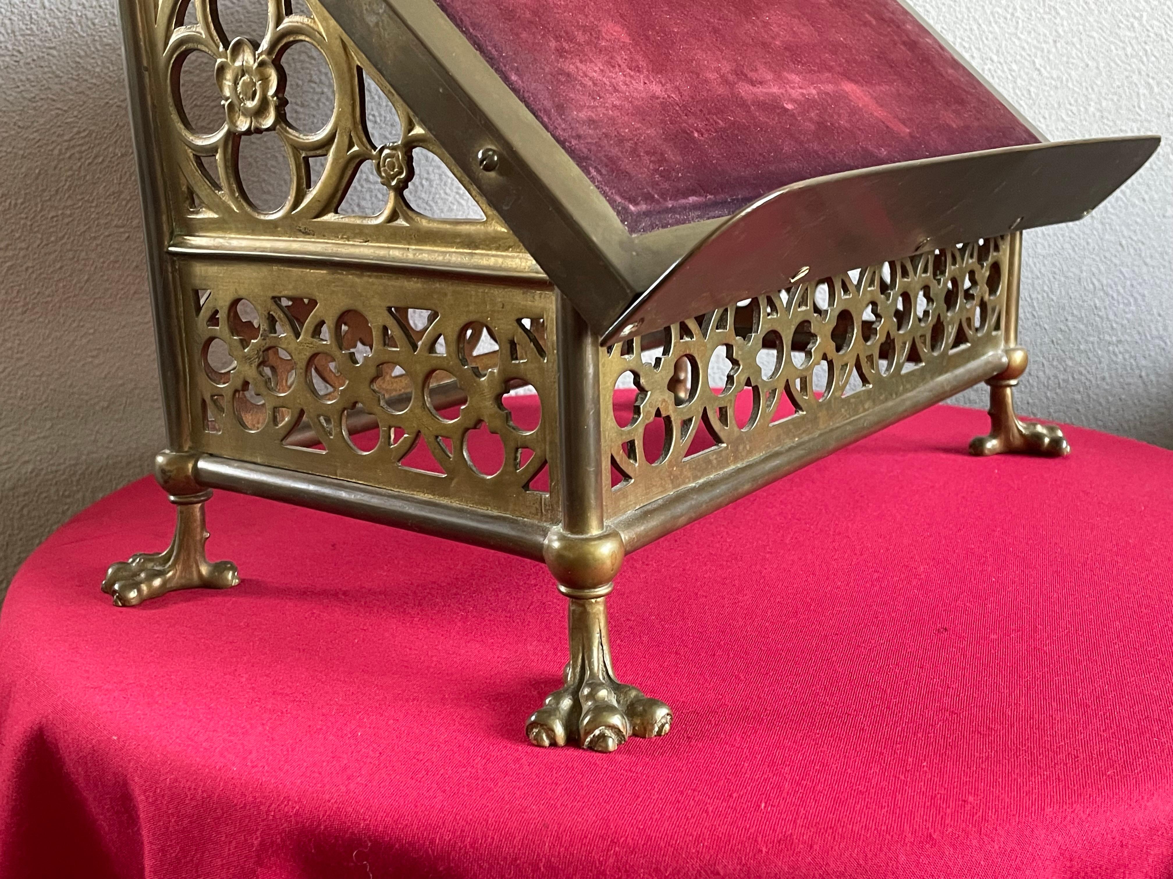 Dutch Striking Antique Gothic Revival Bronze & Brass, Church Bible Stand on Claw Feet