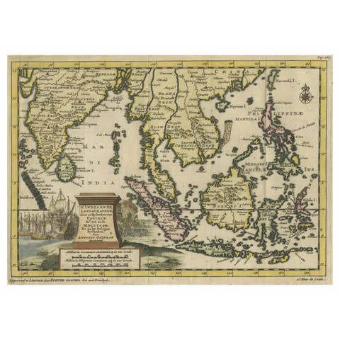 Striking Antique Map Centered on the Malay Peninsula, 1706