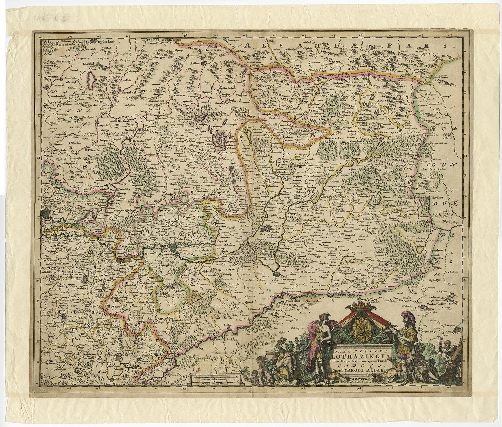 Description: Antique map titled 'Exactissima Lotharingia tam Regis Gallorum quam Ducis.' - 

Striking map of Luxembourg and Northern France. Includes the cities of Toul, Nancy, Metz and Trier. Embellished with a handsome title cartouche. Source