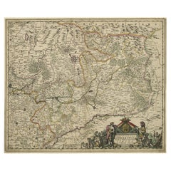 Straordinaria carta geografica antica del Lussemburgo e della Francia settentrionale "Lotharingen", 1680 ca.