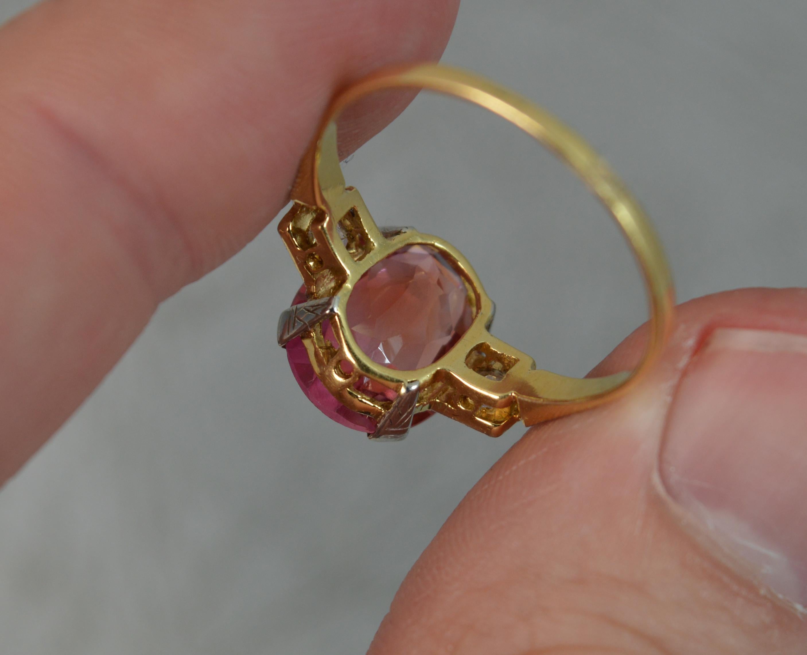 Women's Striking Antique Orange Red Stone Old Cut Diamond 18 Carat Gold Trilogy Ring