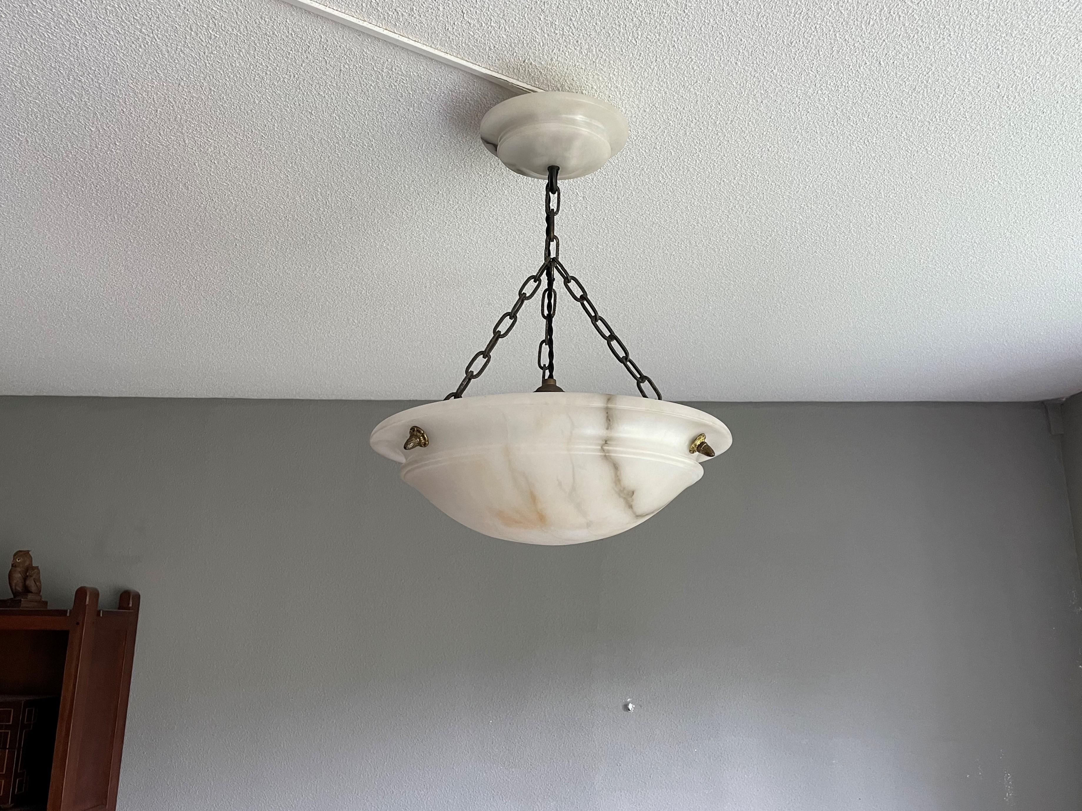 Striking Antique Pendant / Flushmount with Matching Alabaster Shade and Canopy 3