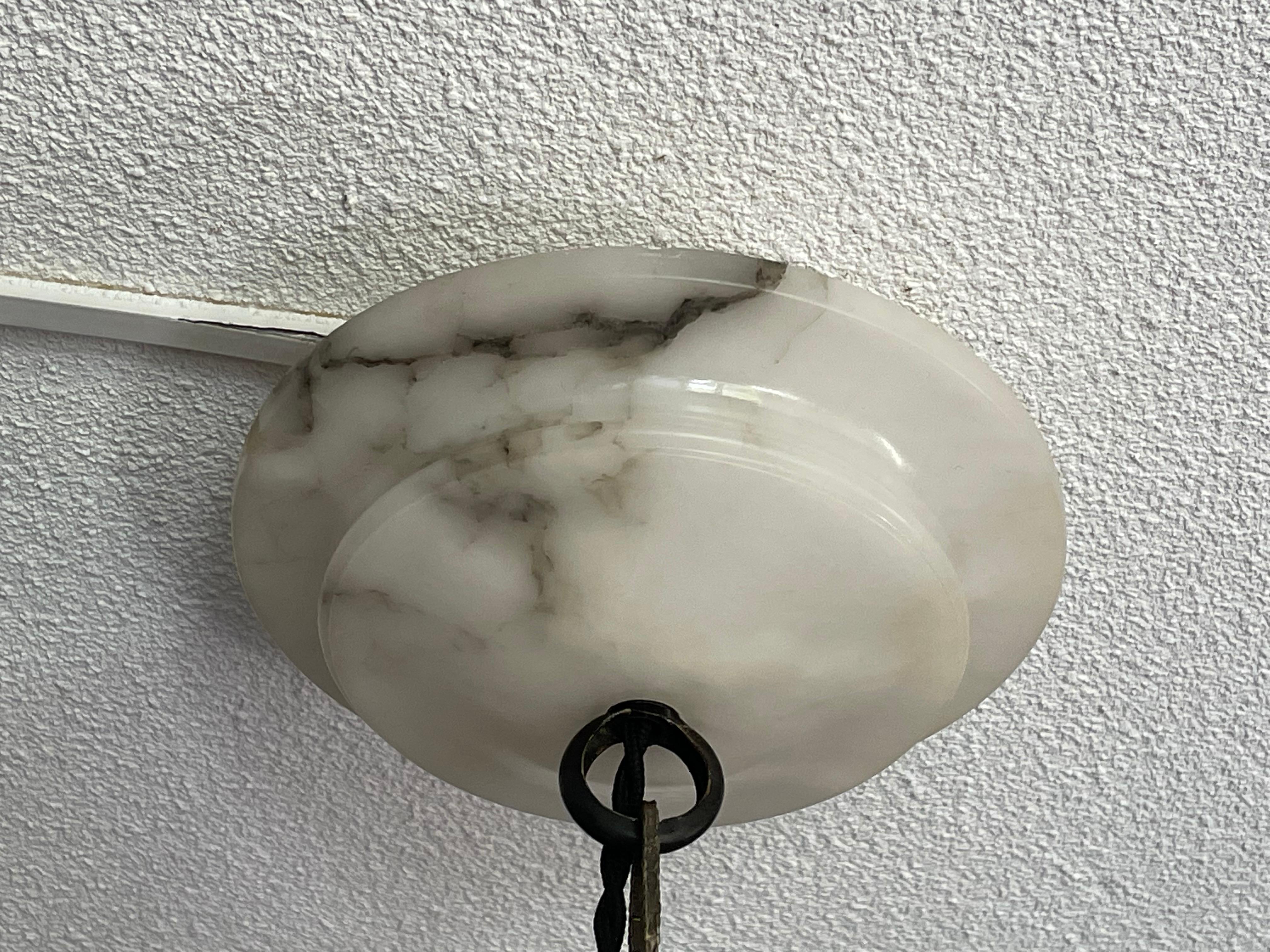 Striking Antique Pendant / Flushmount with Matching Alabaster Shade and Canopy 5
