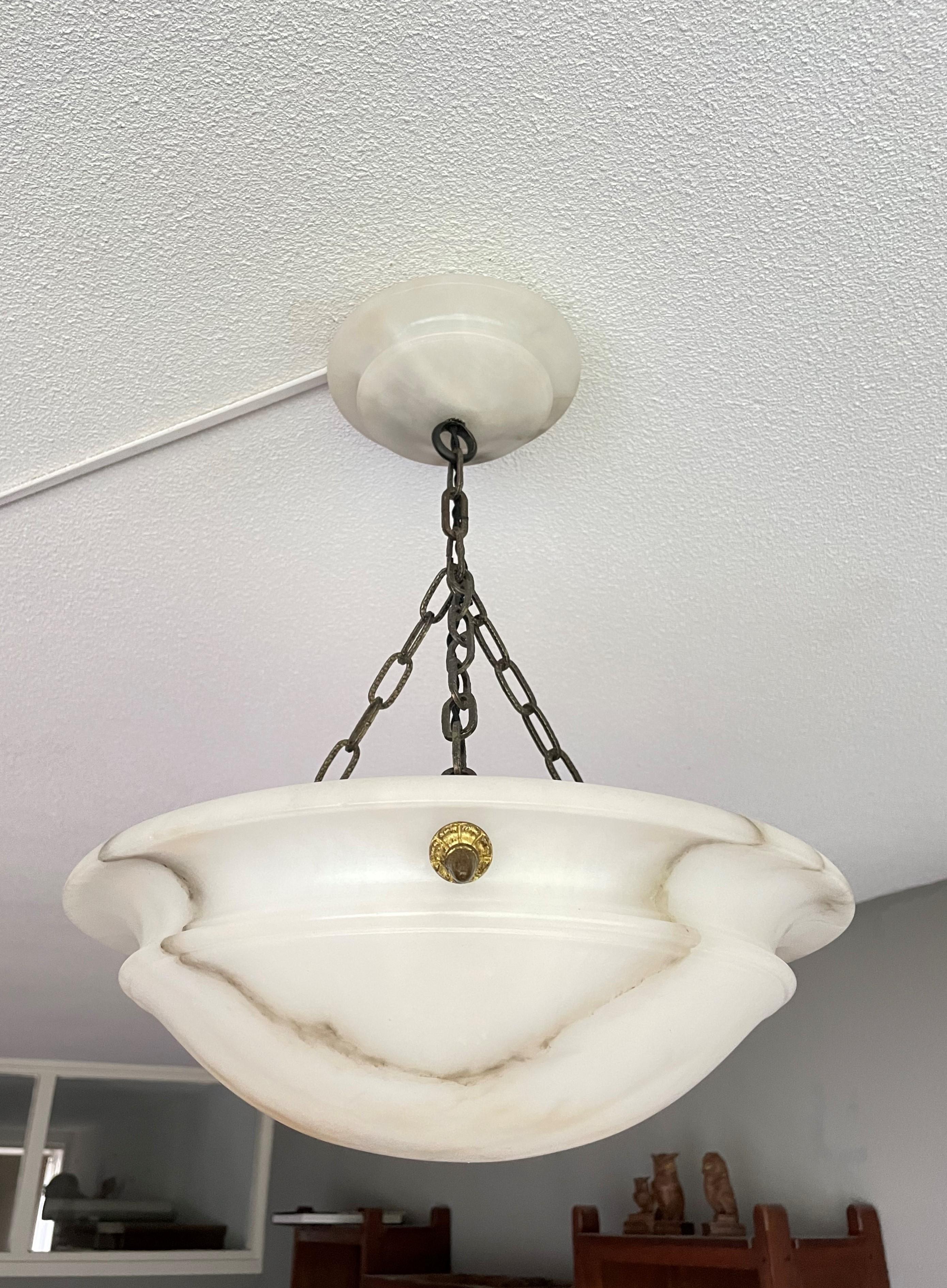 Striking Antique Pendant / Flushmount with Matching Alabaster Shade and Canopy 6
