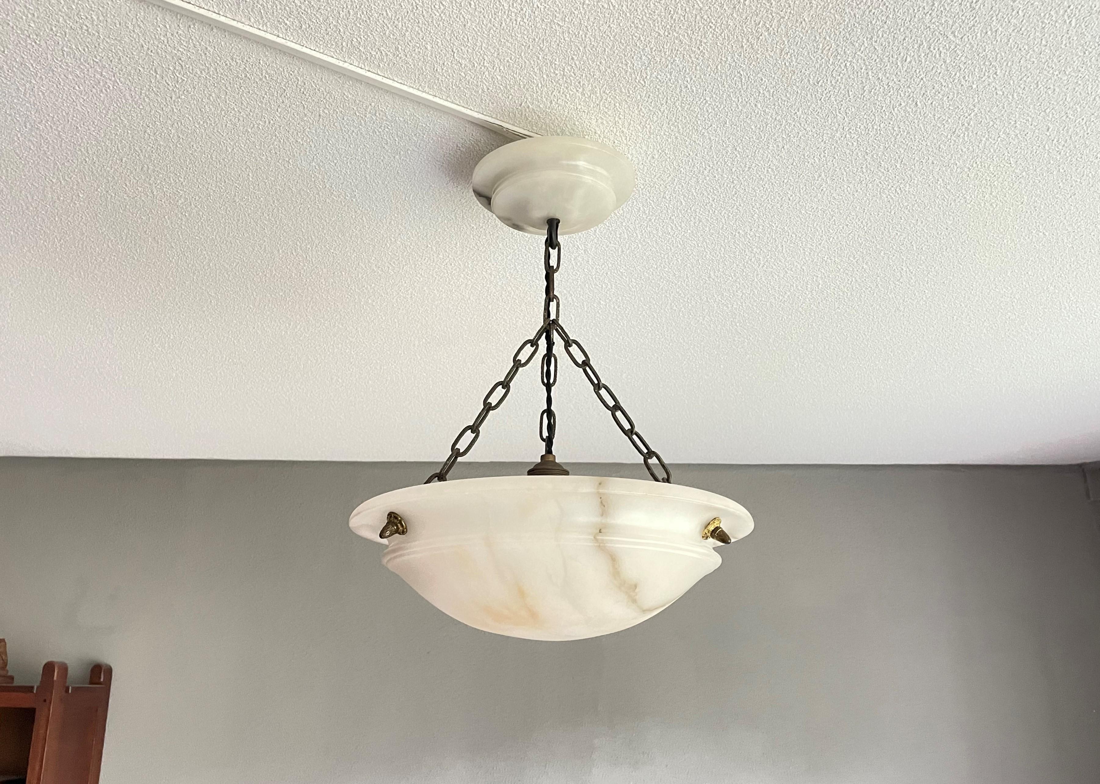 Striking Antique Pendant / Flushmount with Matching Alabaster Shade and Canopy 9