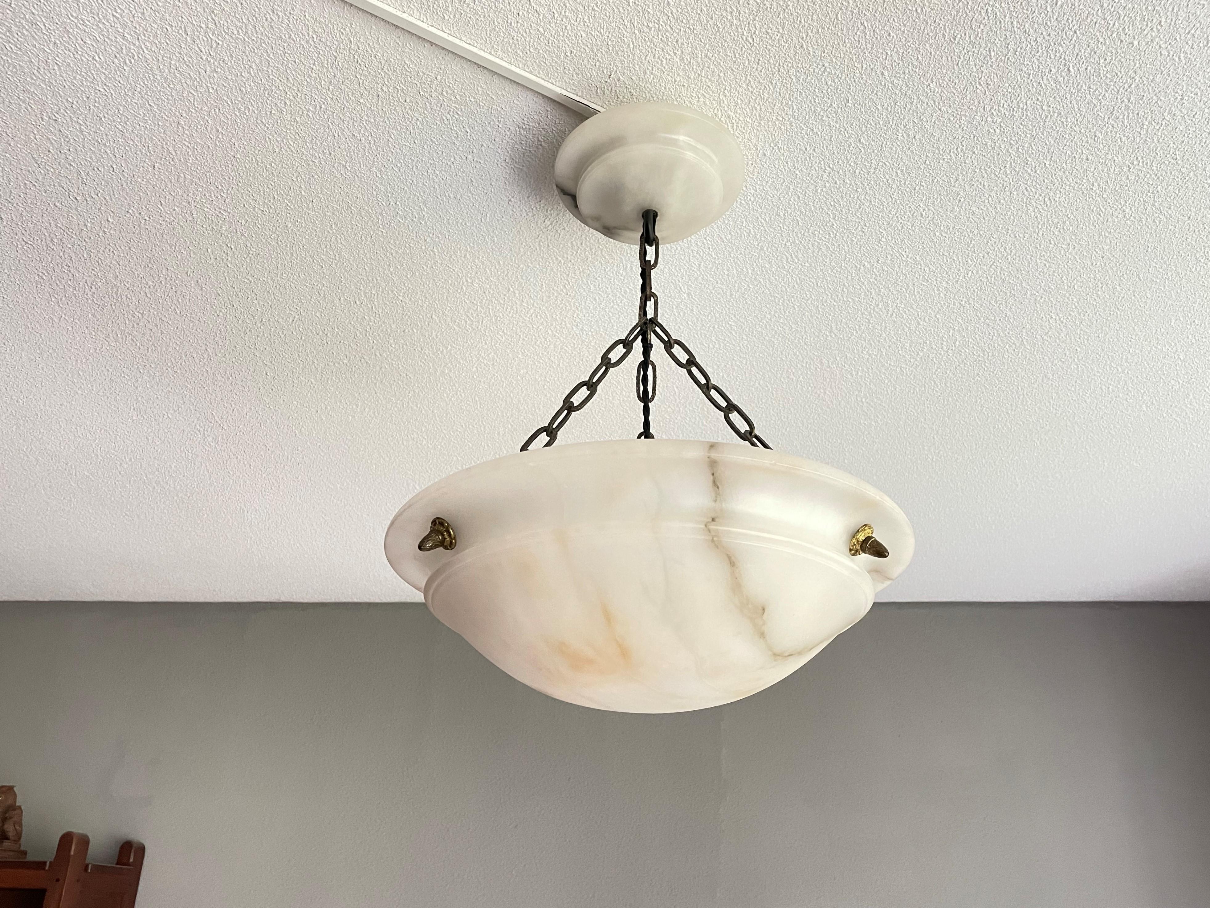 Striking Antique Pendant / Flushmount with Matching Alabaster Shade and Canopy 11