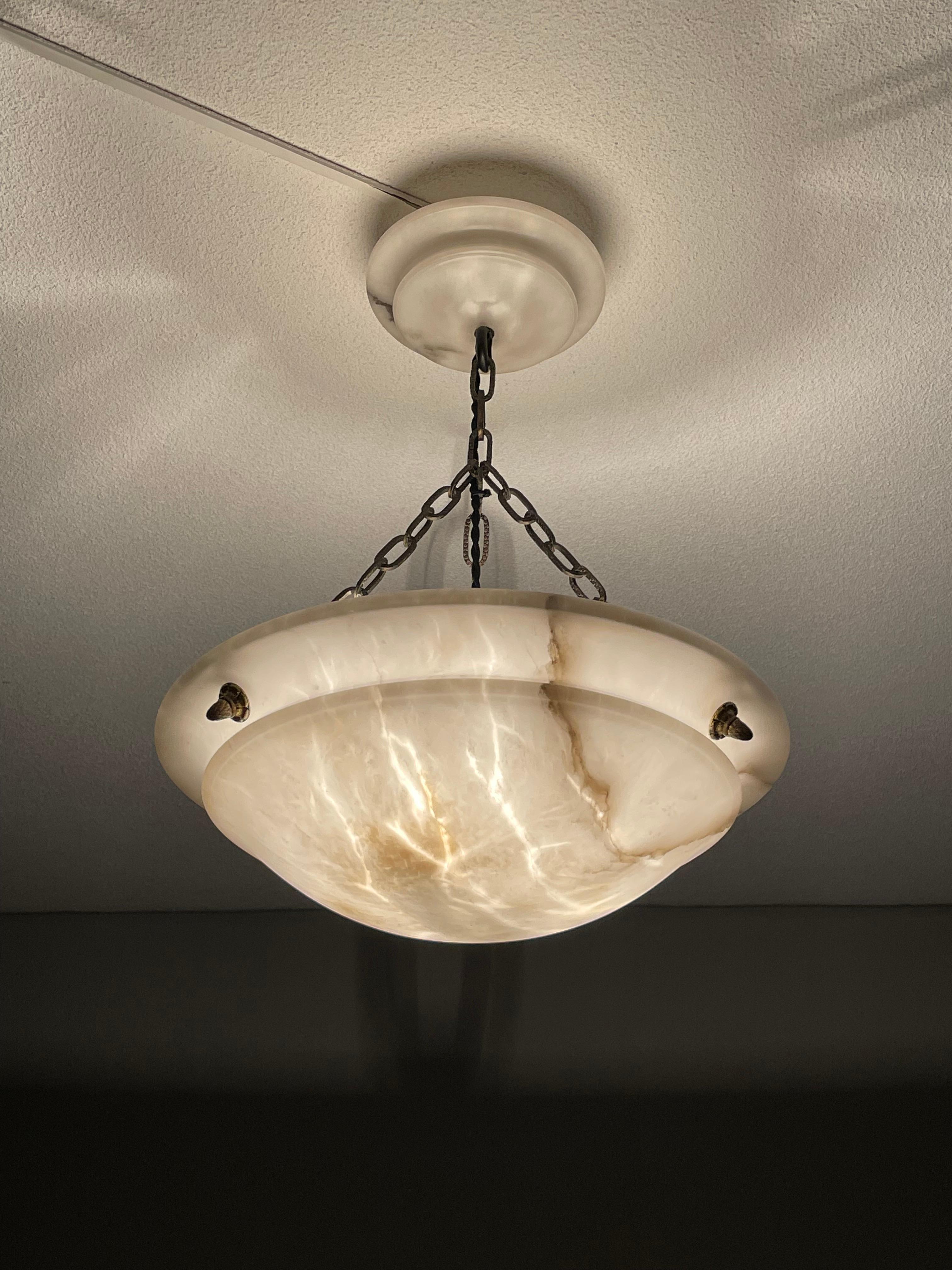 European Striking Antique Pendant / Flushmount with Matching Alabaster Shade and Canopy