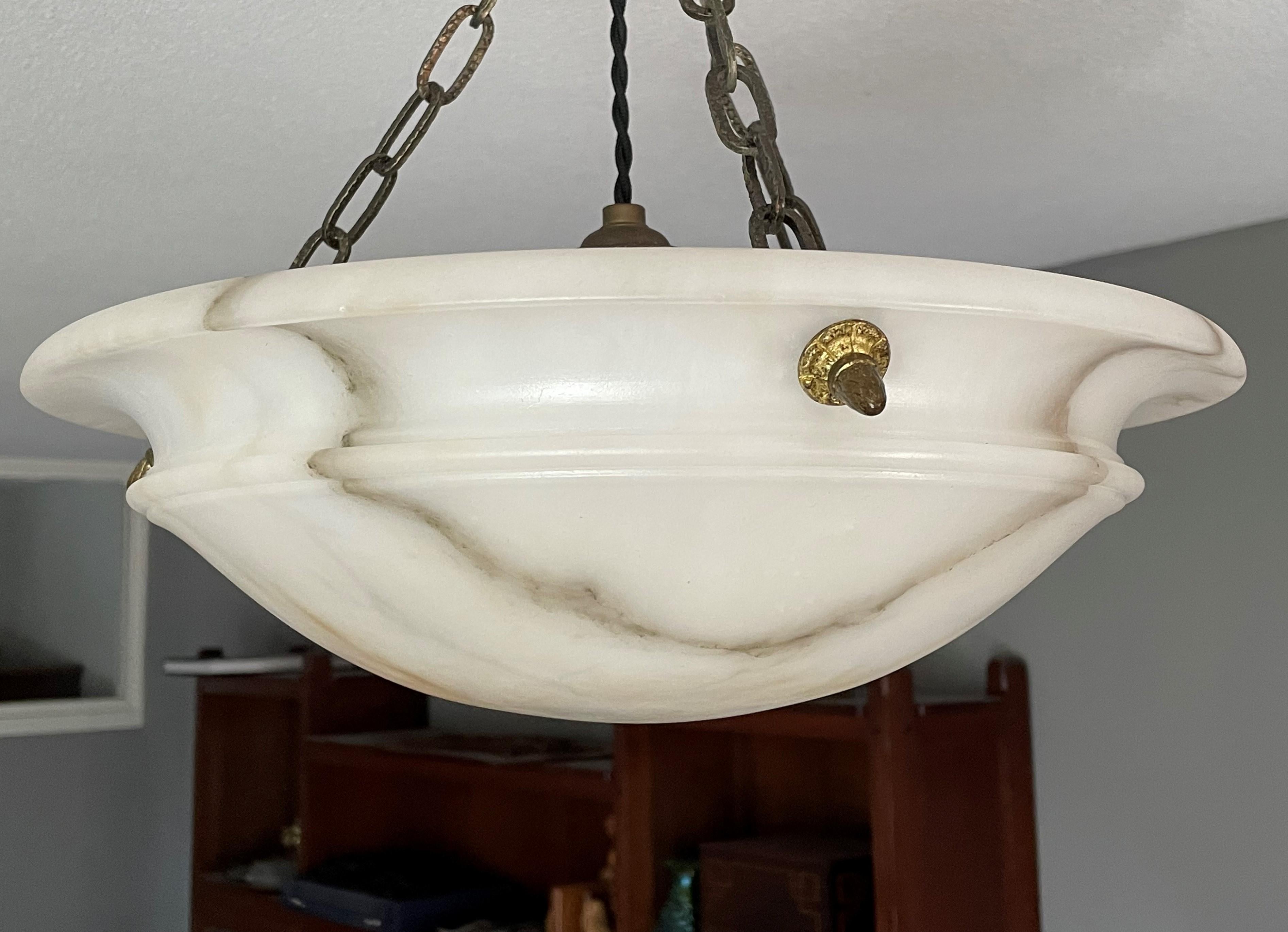 Bronzed Striking Antique Pendant / Flushmount with Matching Alabaster Shade and Canopy