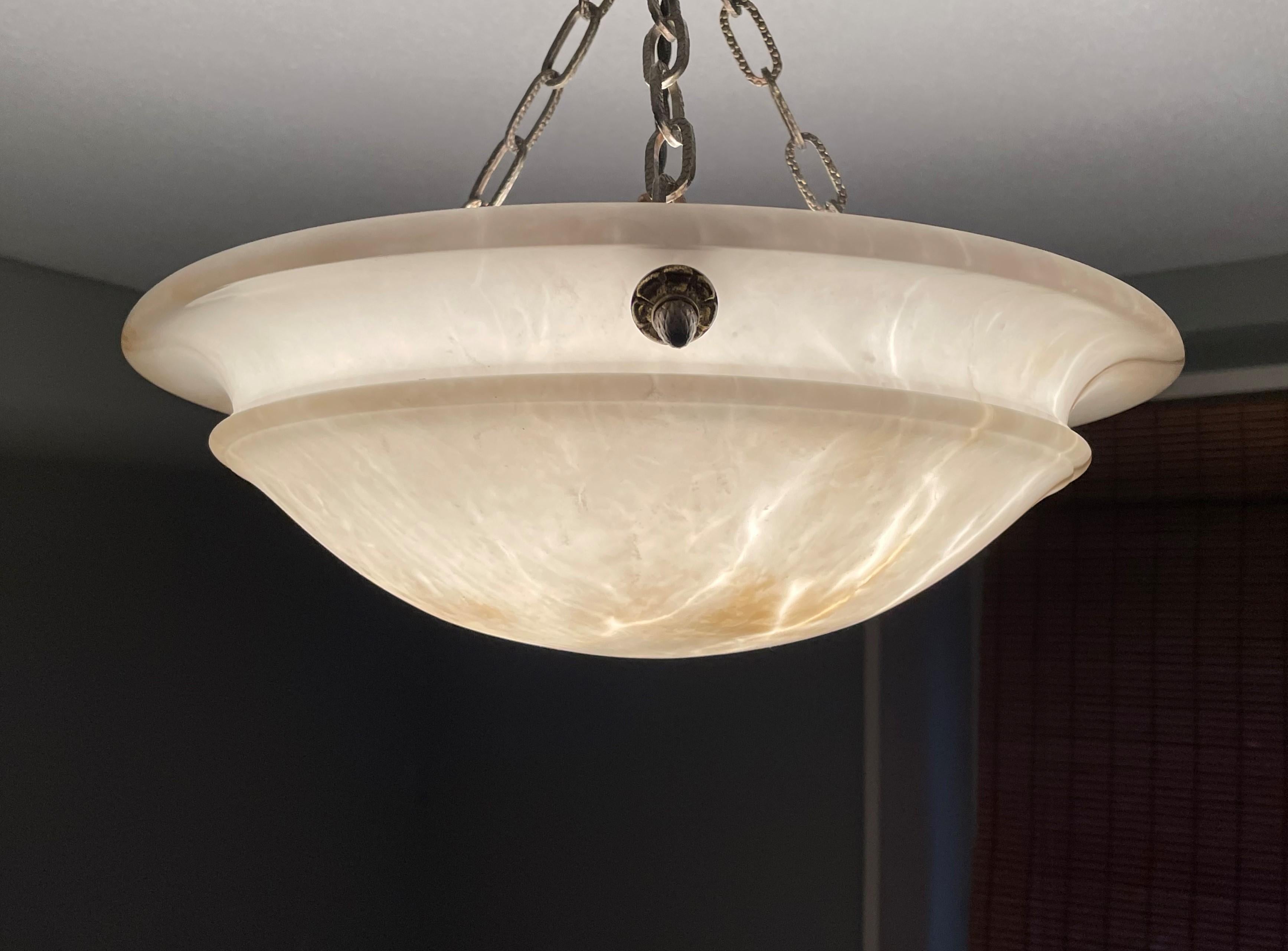 Striking Antique Pendant / Flushmount with Matching Alabaster Shade and Canopy In Excellent Condition In Lisse, NL