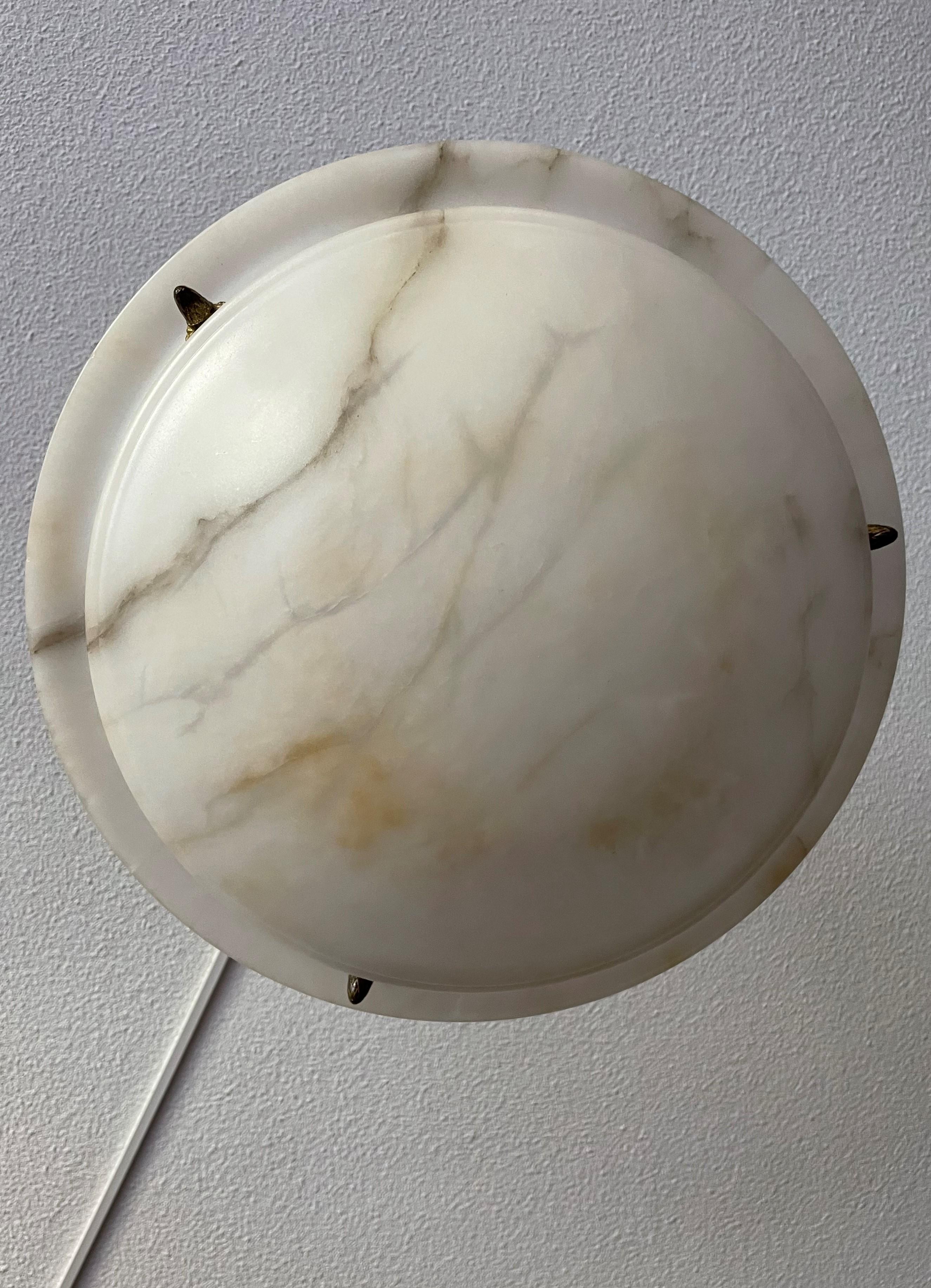 20th Century Striking Antique Pendant / Flushmount with Matching Alabaster Shade and Canopy