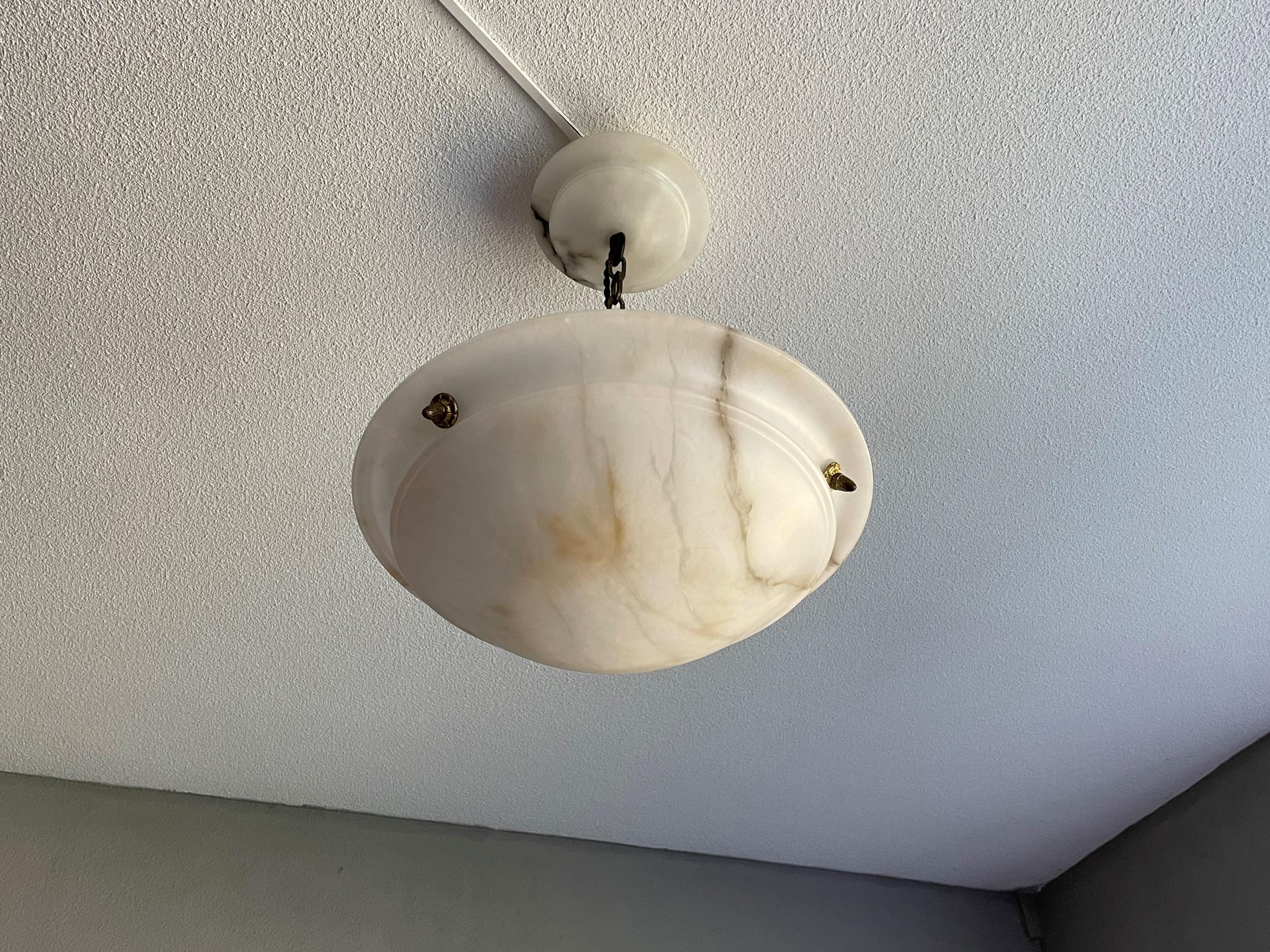 Striking Antique Pendant / Flushmount with Matching Alabaster Shade and Canopy 1