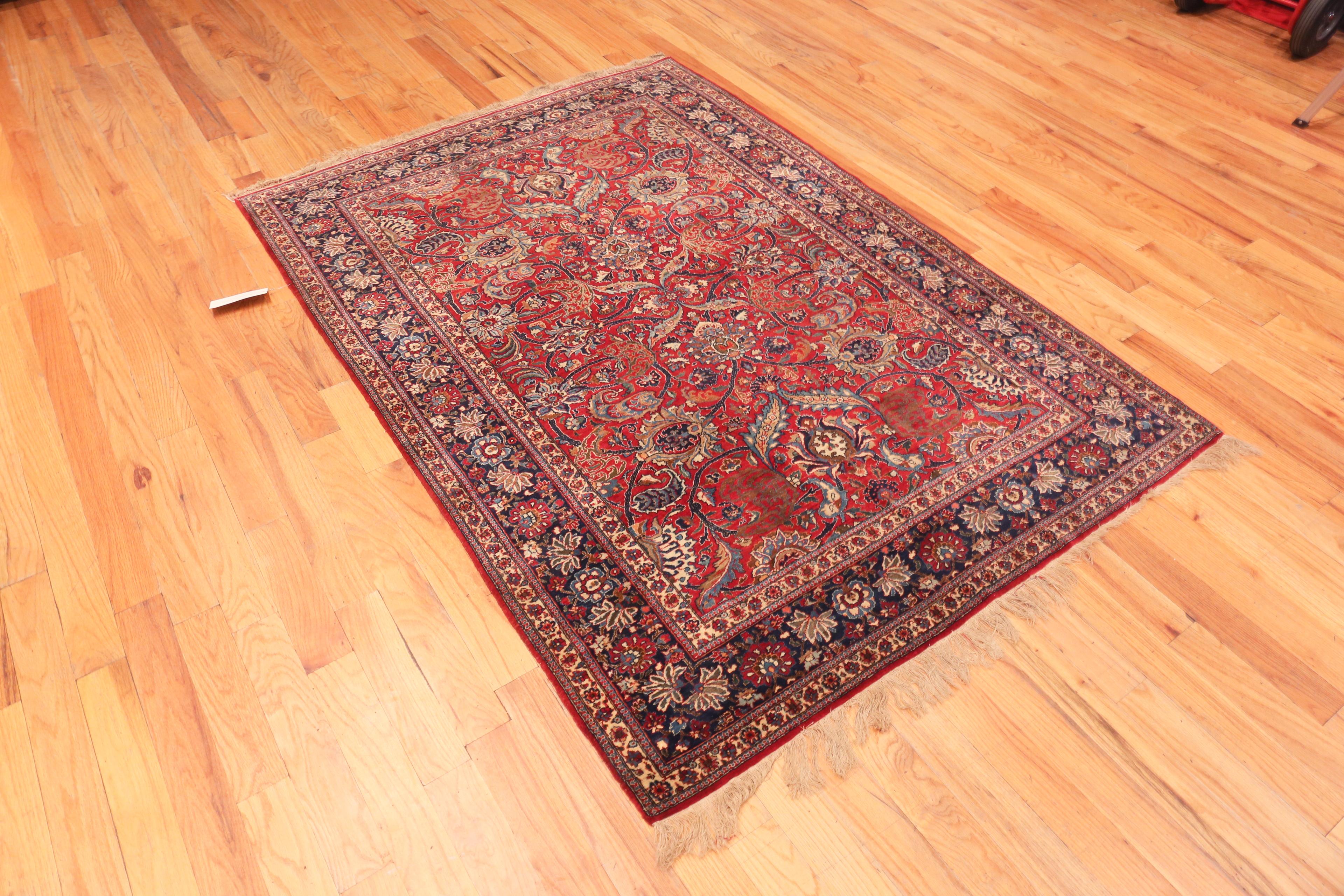 Hand-Knotted Antique Persian Isfahan Rug. 4 ft 9 in x 7 ft 2 in For Sale