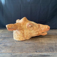 Striking Antique Terracotta French Cow Head Sculpture From Butcher's Shop