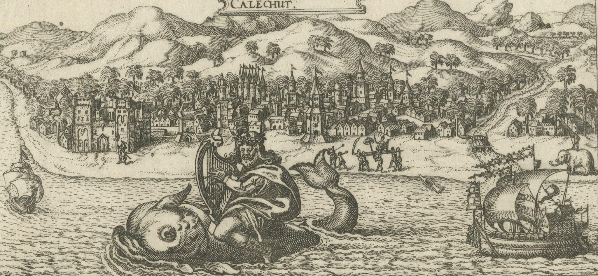 Remarquable vue ancienne de Kozhikode, également connue sous le nom de Calicut, au Kerala, en Inde Bon état - En vente à Langweer, NL
