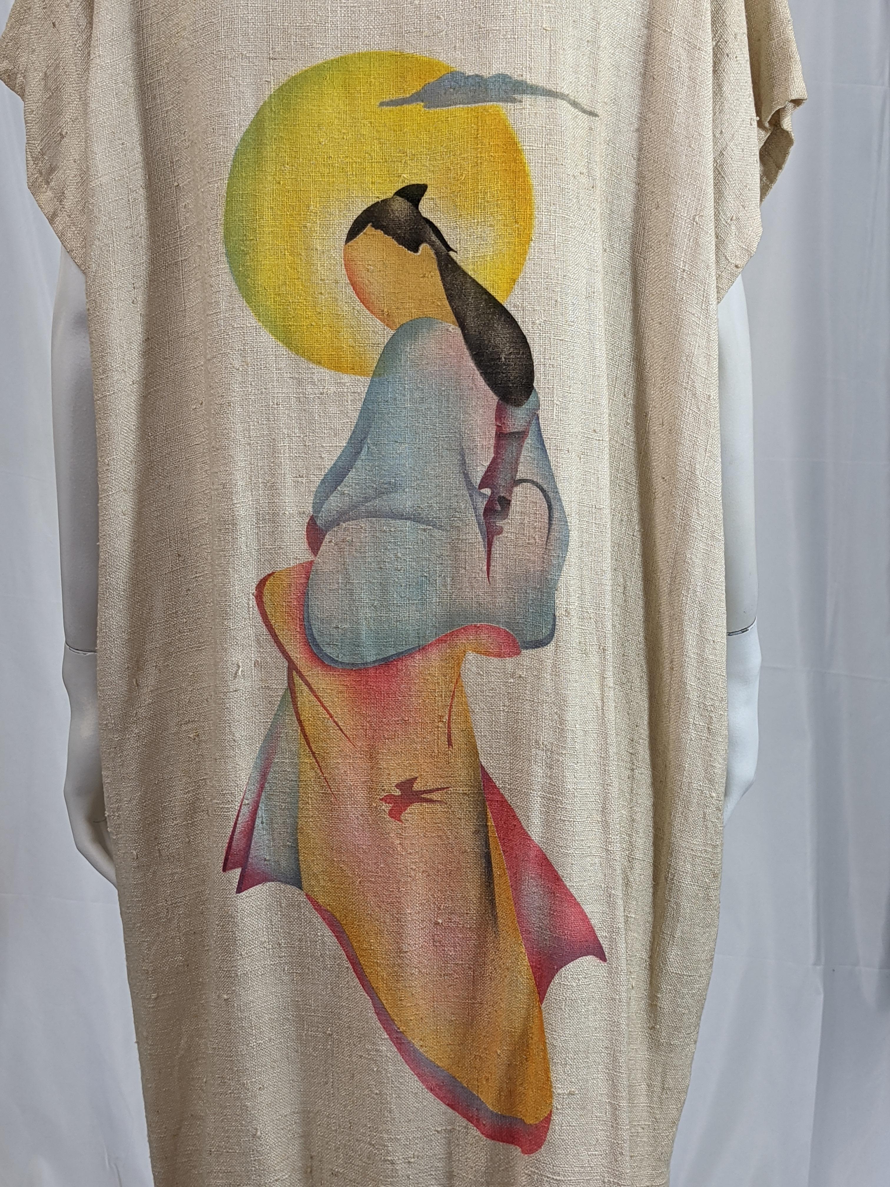 Brown Striking Art Deco Air Brushed Lounging Robe For Sale
