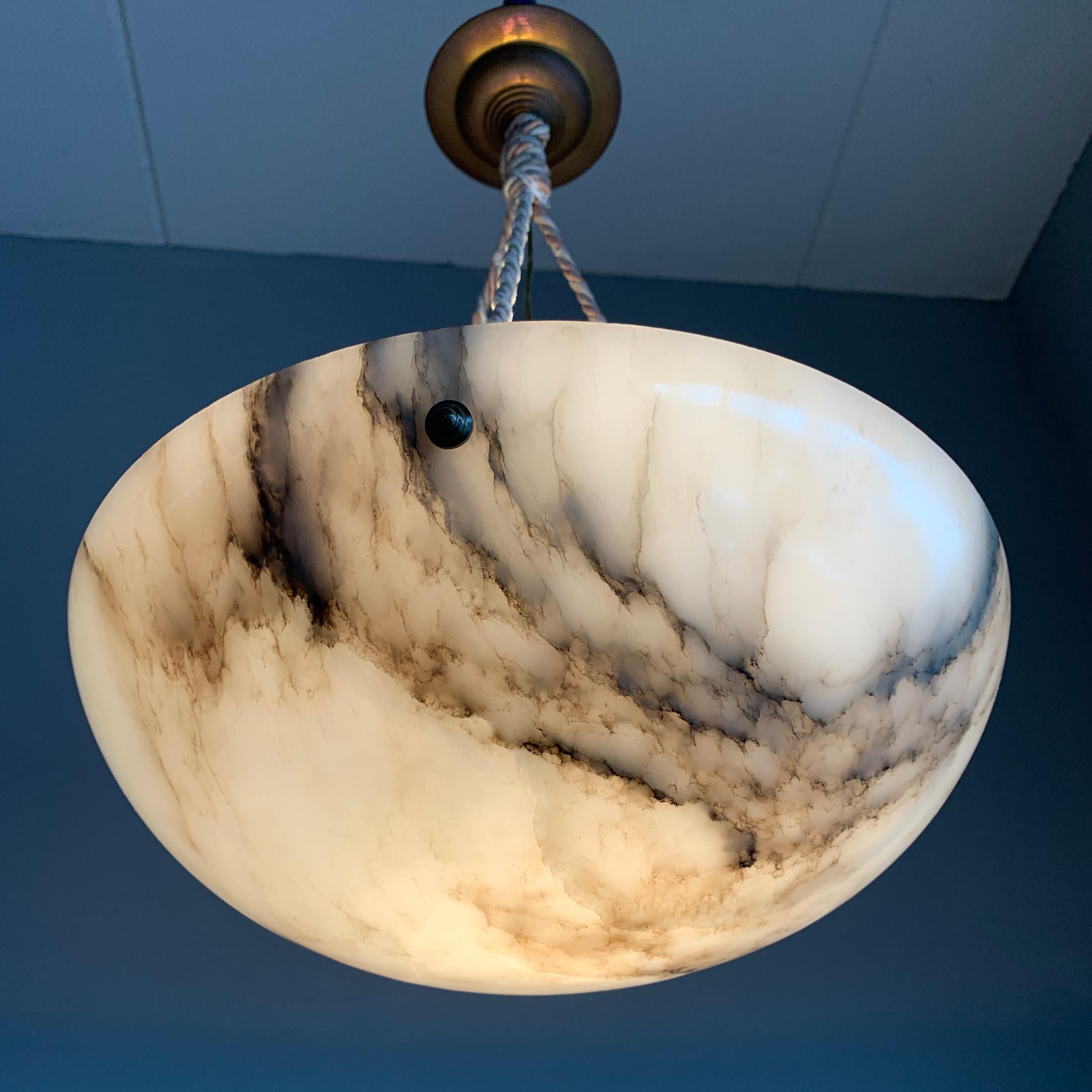 Striking Art Deco Alabaster Shade Flushmount, Pendant Light with Rope and Canopy 4