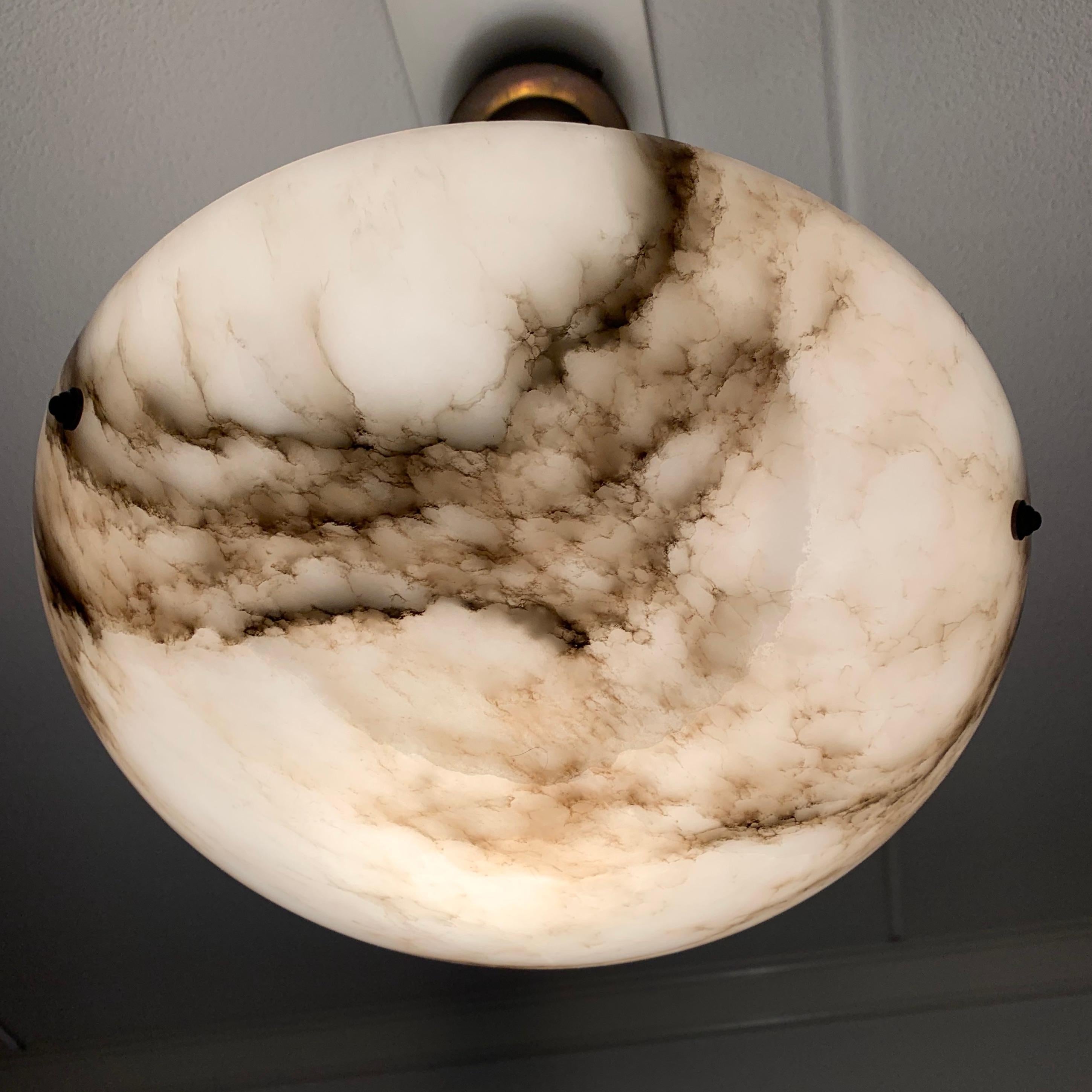 Striking Art Deco Alabaster Shade Flushmount, Pendant Light with Rope and Canopy 6
