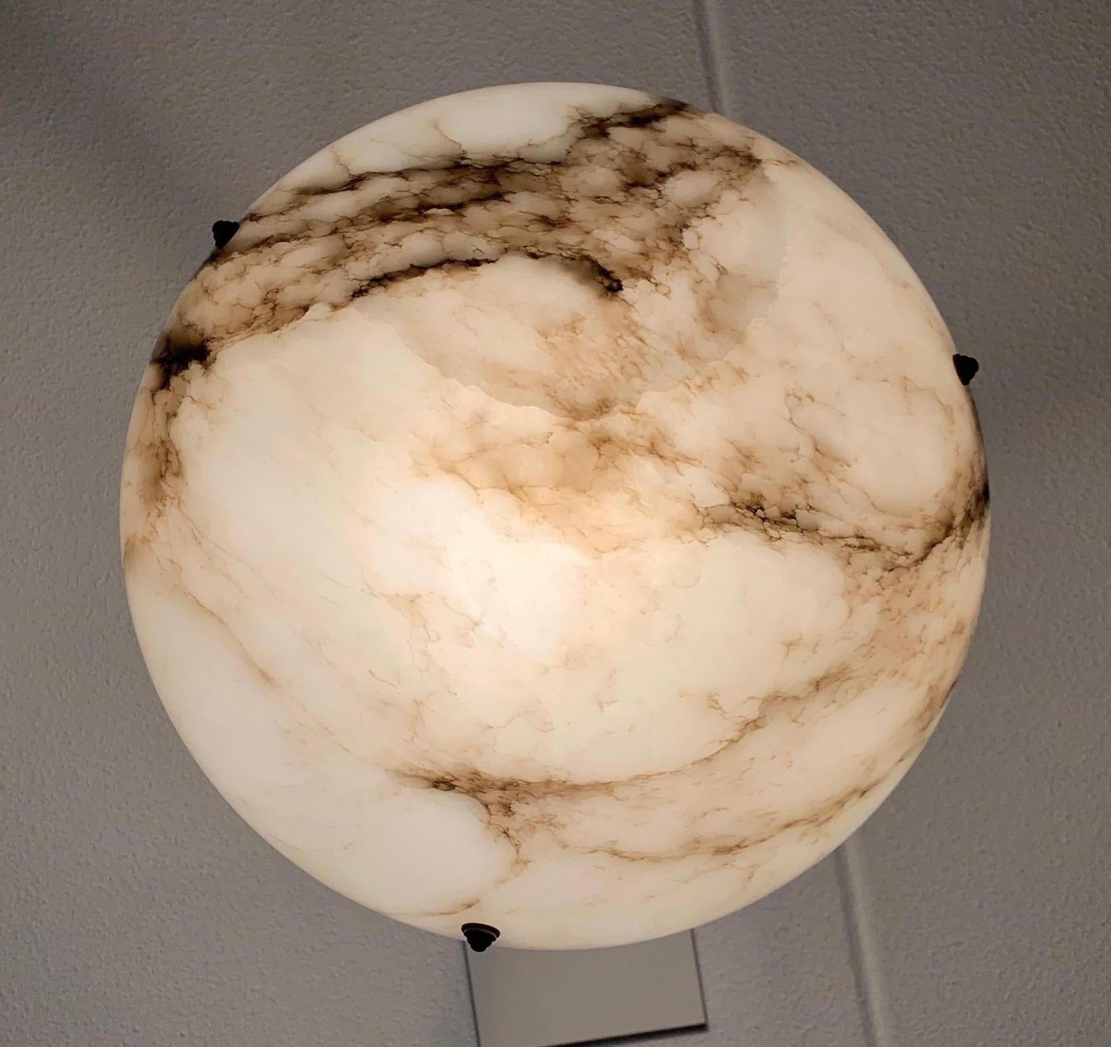 Striking Art Deco Alabaster Shade Flushmount, Pendant Light with Rope and Canopy 7