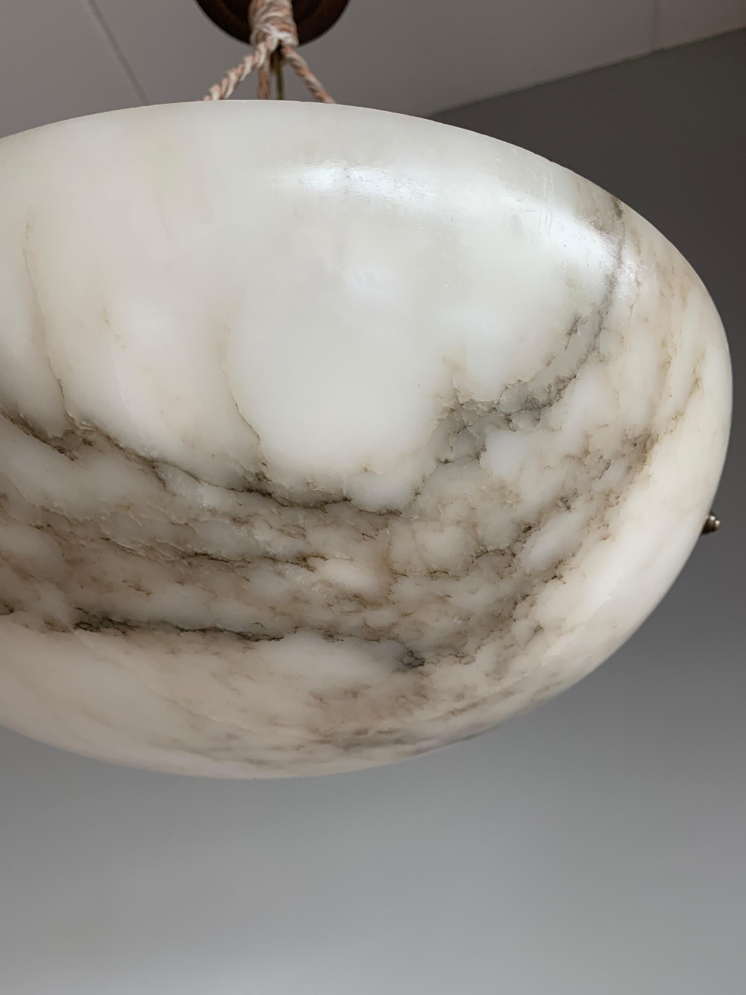 Striking Art Deco Alabaster Shade Flushmount, Pendant Light with Rope and Canopy 8