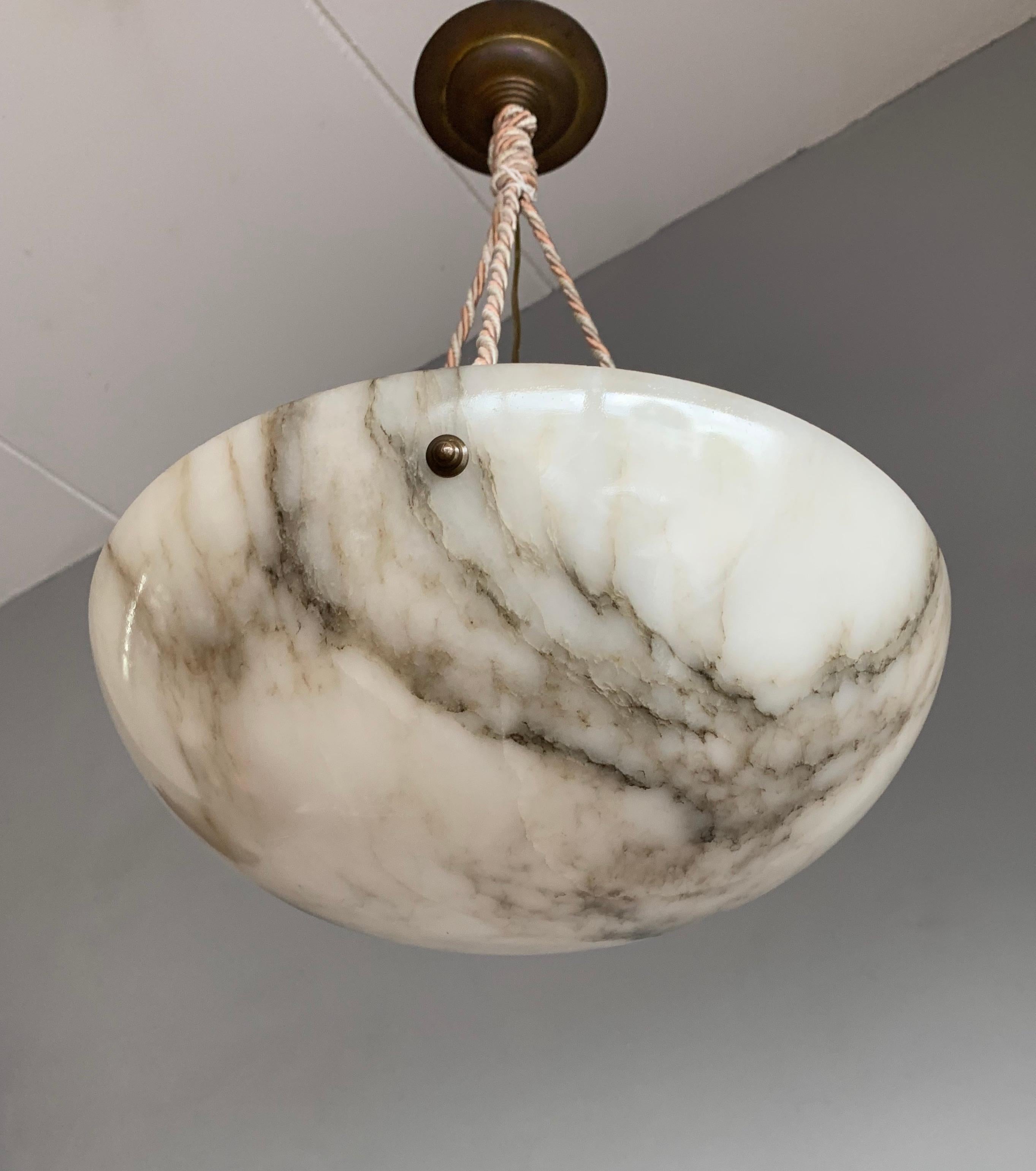 Striking Art Deco Alabaster Shade Flushmount, Pendant Light with Rope and Canopy 10