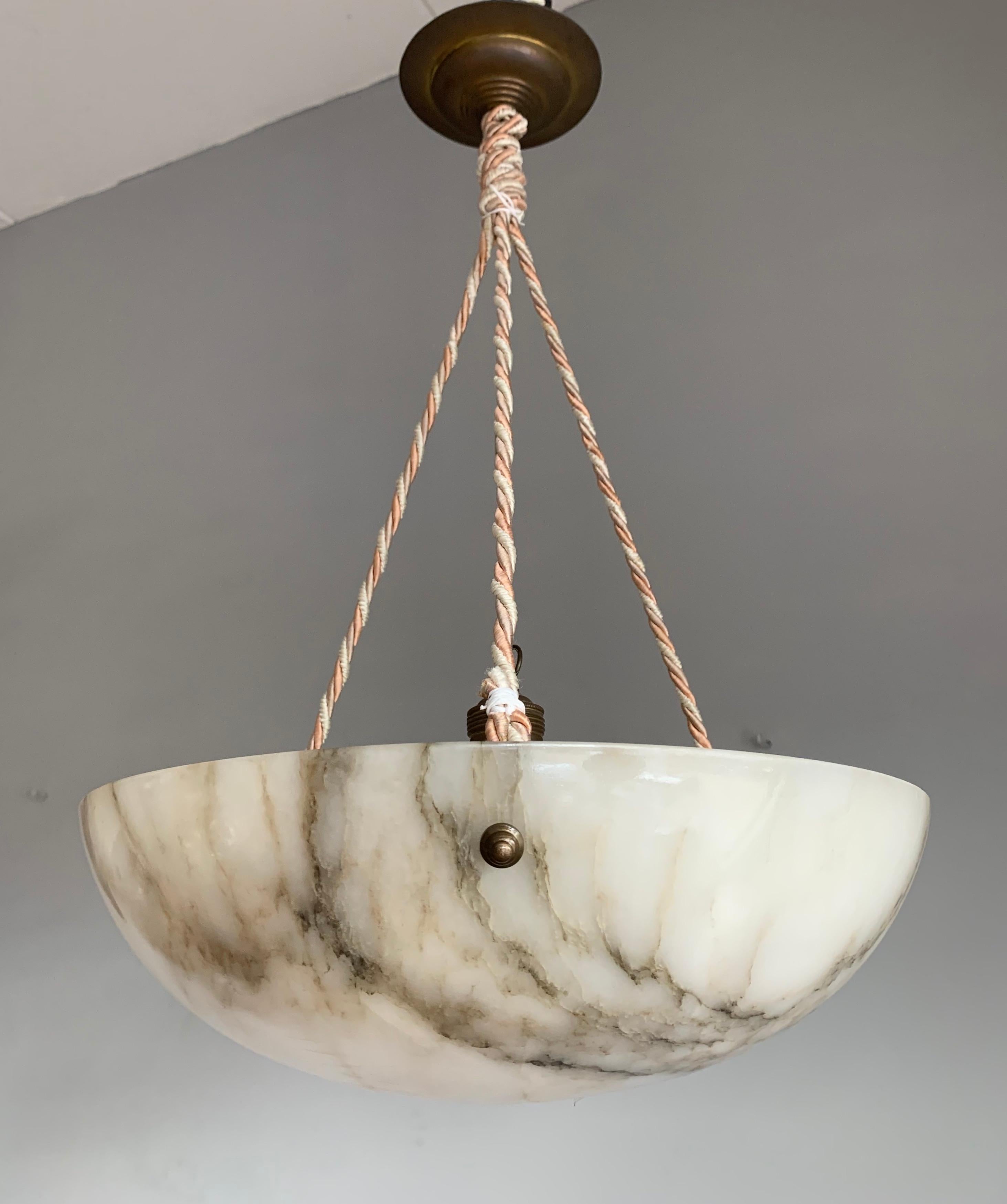 Striking Art Deco Alabaster Shade Flushmount, Pendant Light with Rope and Canopy 11