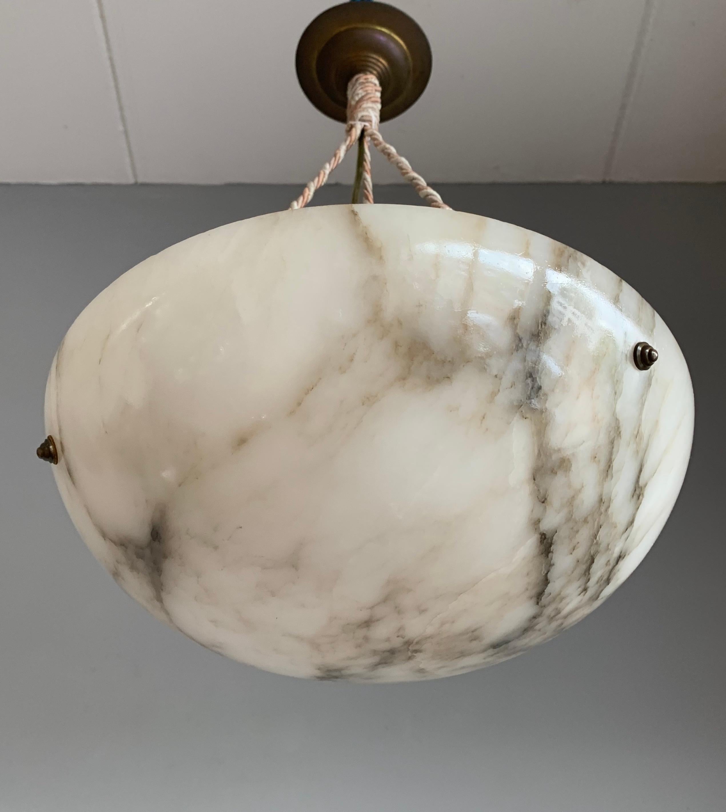 Striking Art Deco Alabaster Shade Flushmount, Pendant Light with Rope and Canopy 12
