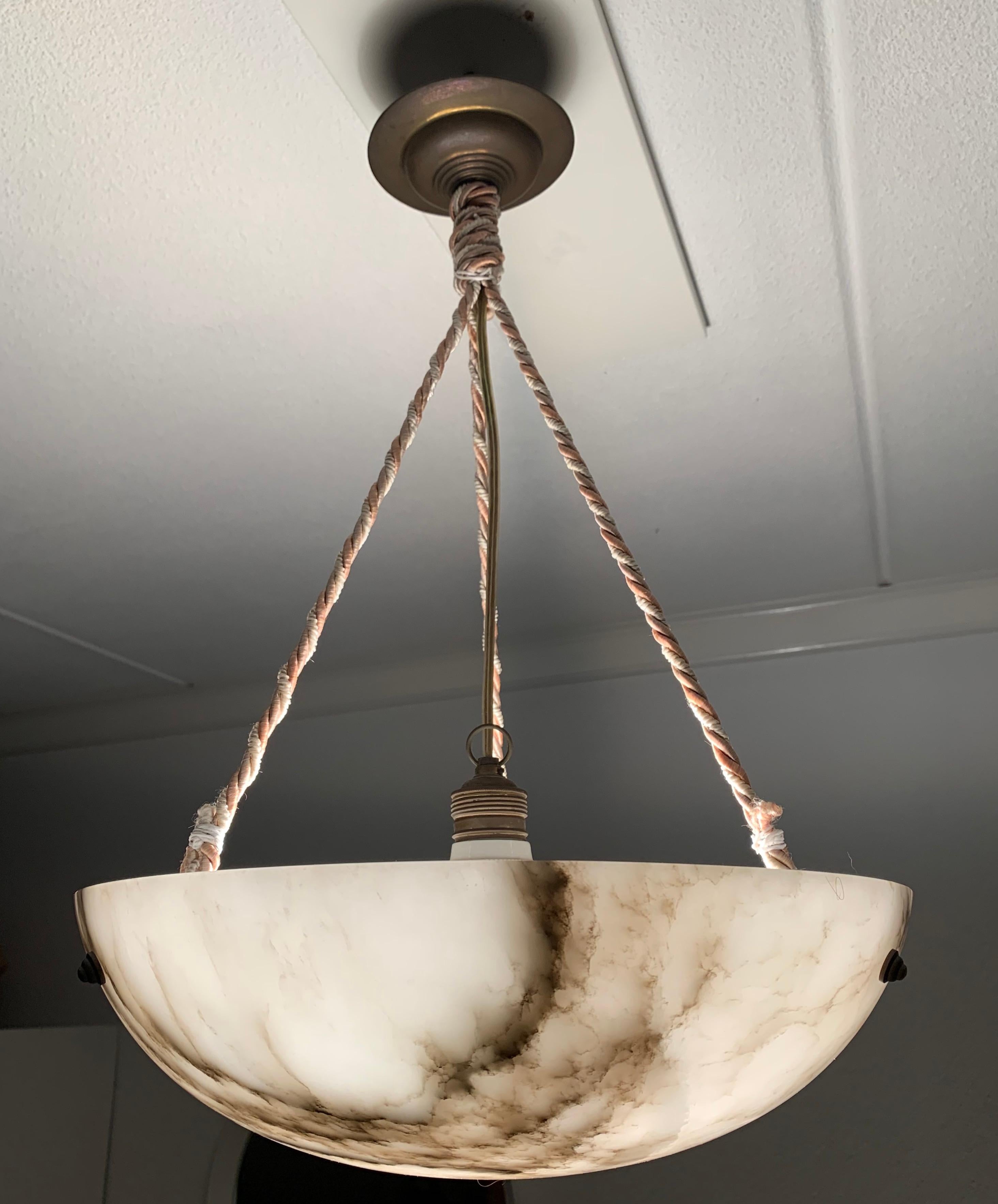 Striking Art Deco Alabaster Shade Flushmount, Pendant Light with Rope and Canopy 13