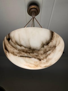 Striking Art Deco Alabaster Shade Flushmount, Pendant Light with Rope and Canopy