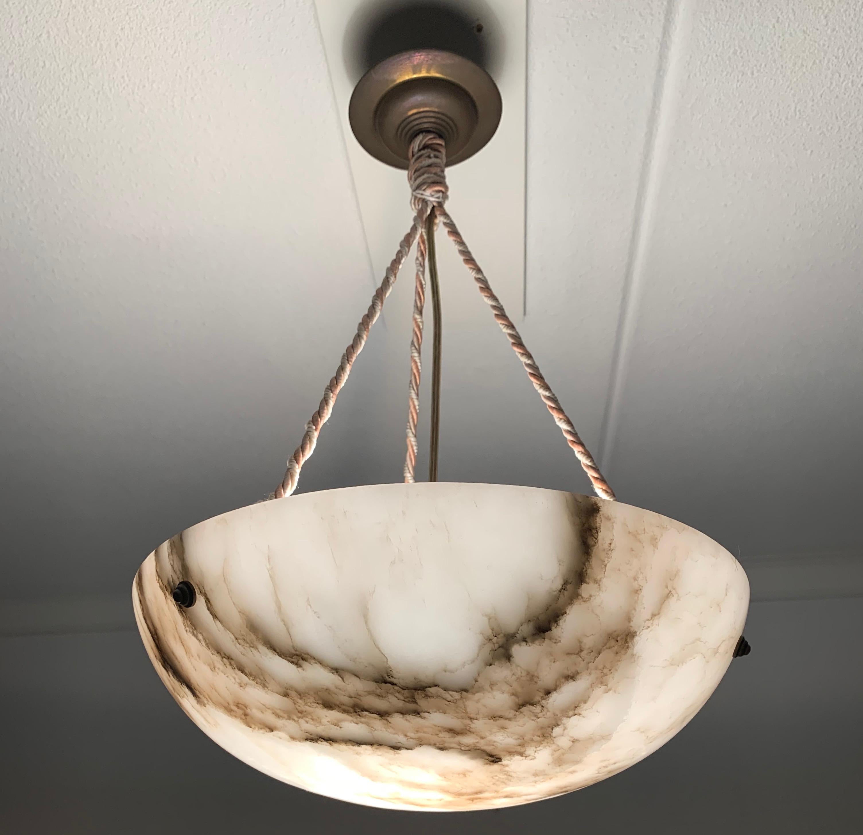 Striking Art Deco Alabaster Shade Flushmount, Pendant Light with Rope and Canopy 14