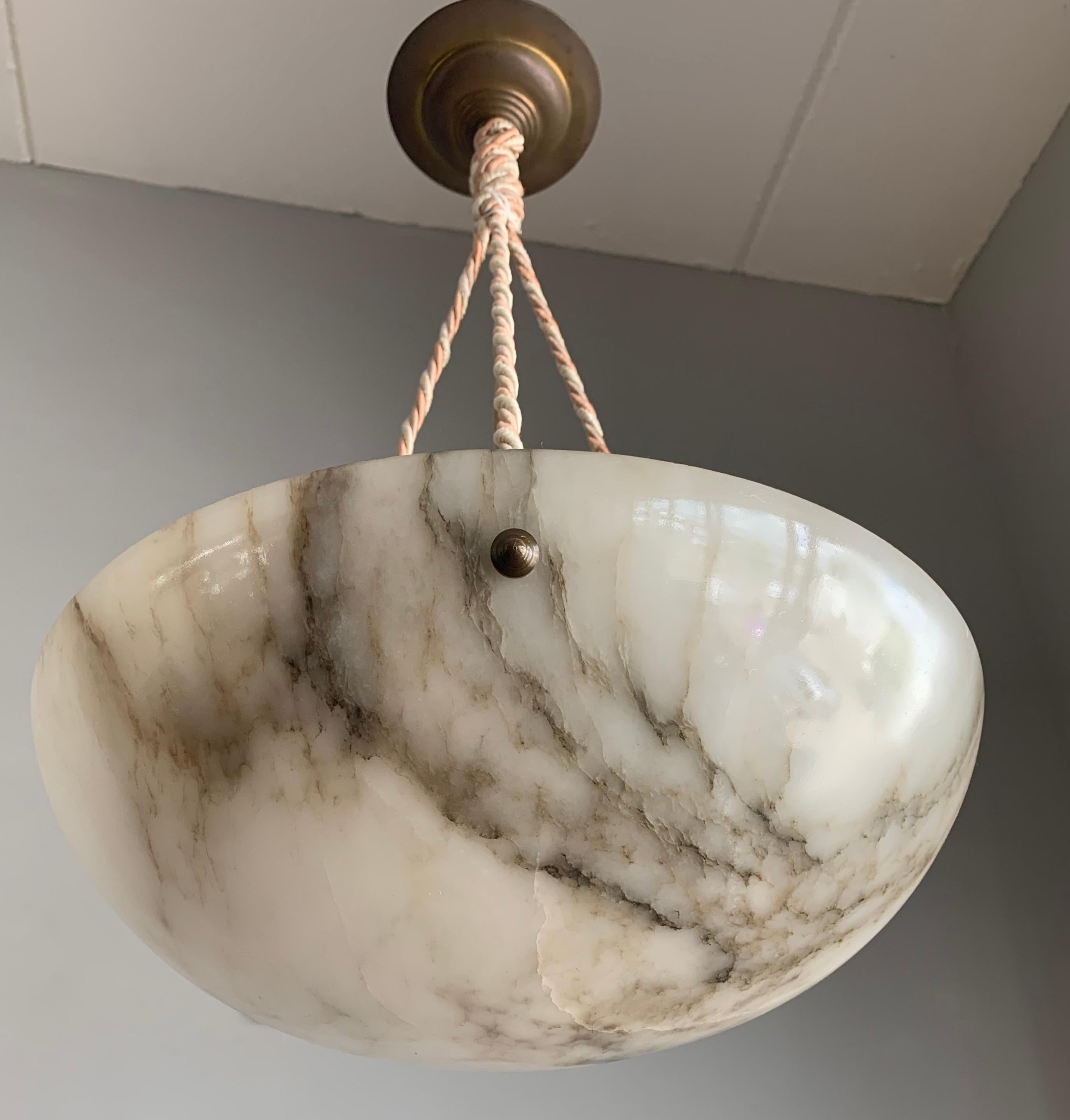 Italian Striking Art Deco Alabaster Shade Flushmount, Pendant Light with Rope and Canopy