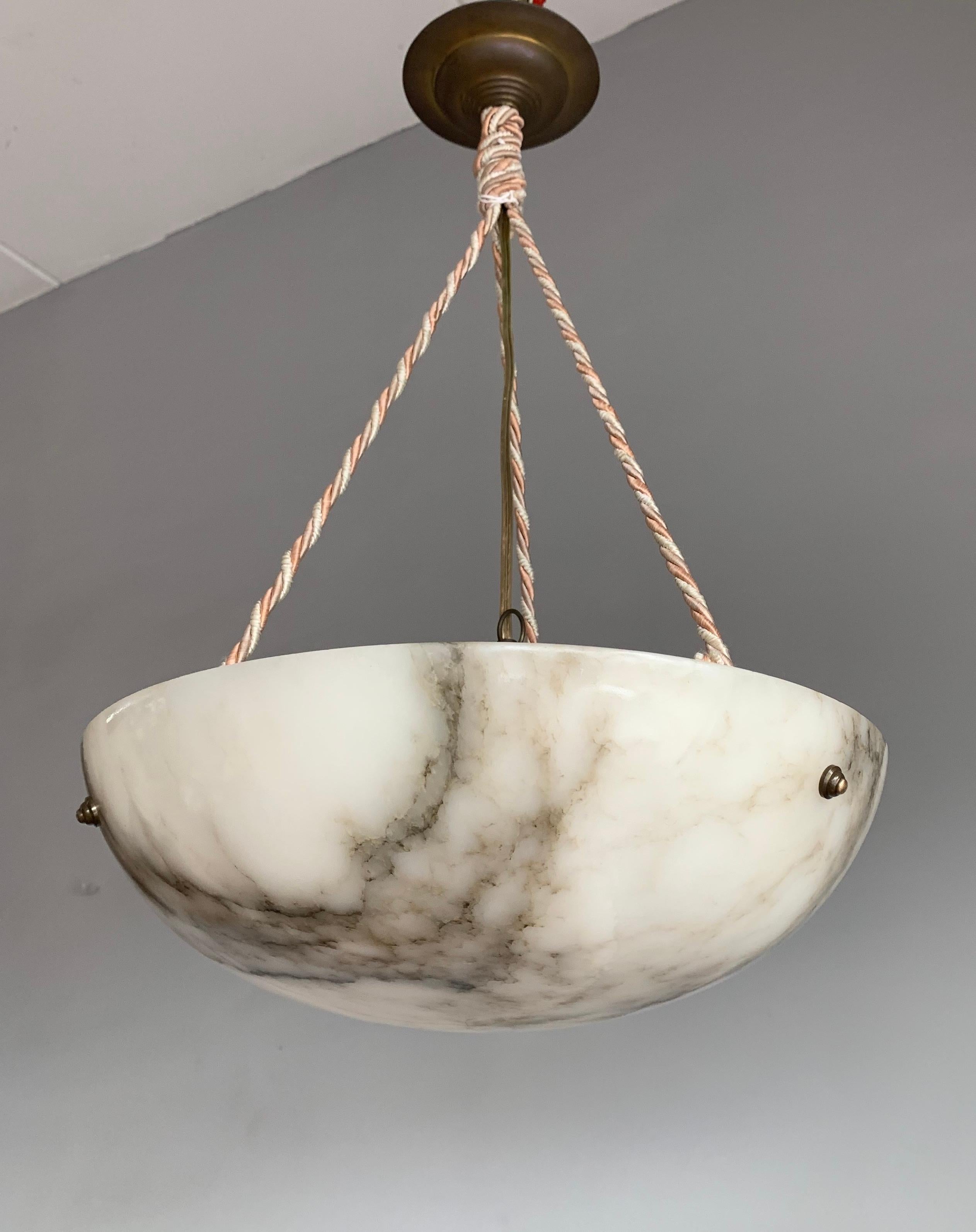 Striking Art Deco Alabaster Shade Flushmount, Pendant Light with Rope and Canopy In Good Condition In Lisse, NL