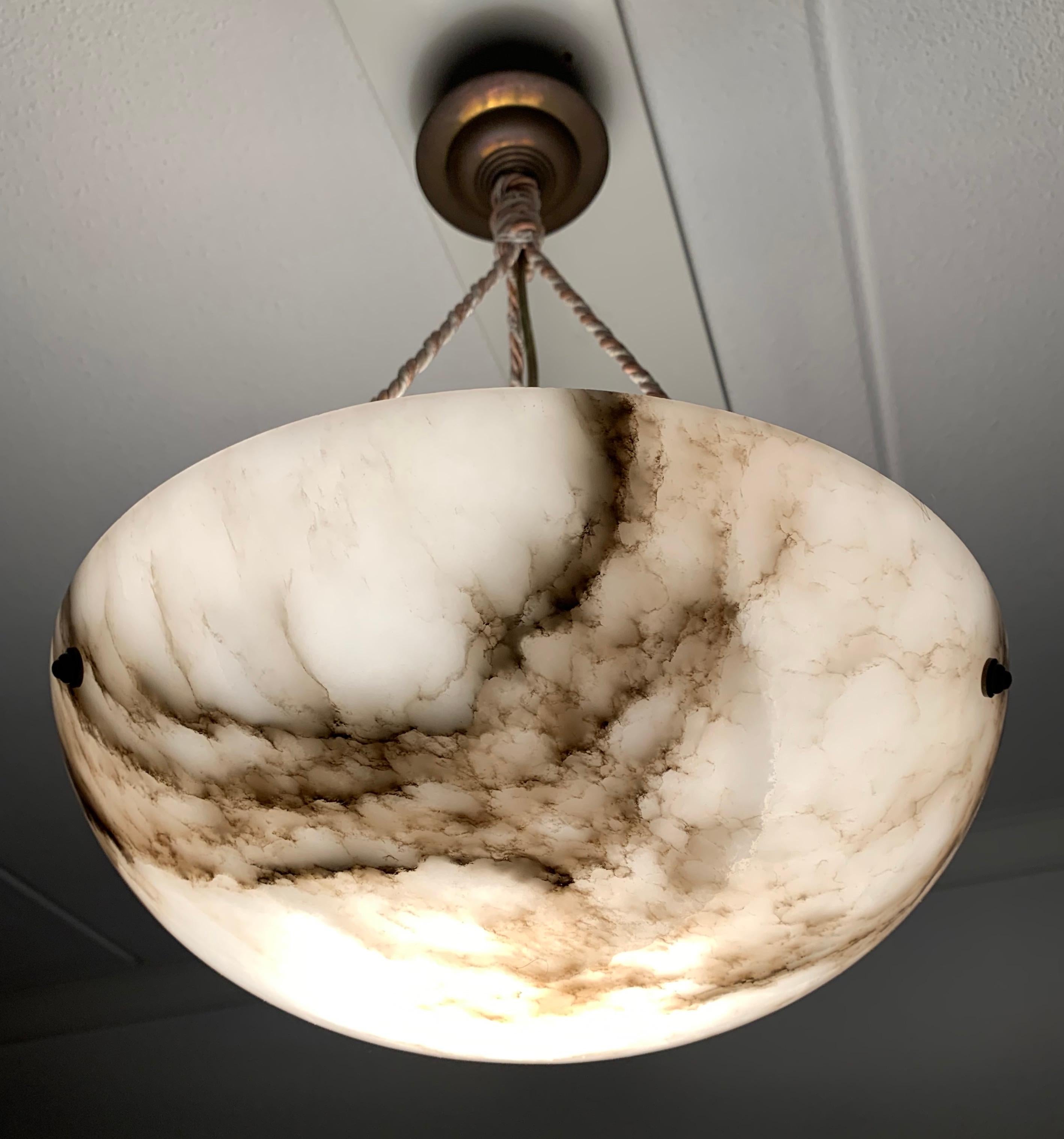 20th Century Striking Art Deco Alabaster Shade Flushmount, Pendant Light with Rope and Canopy