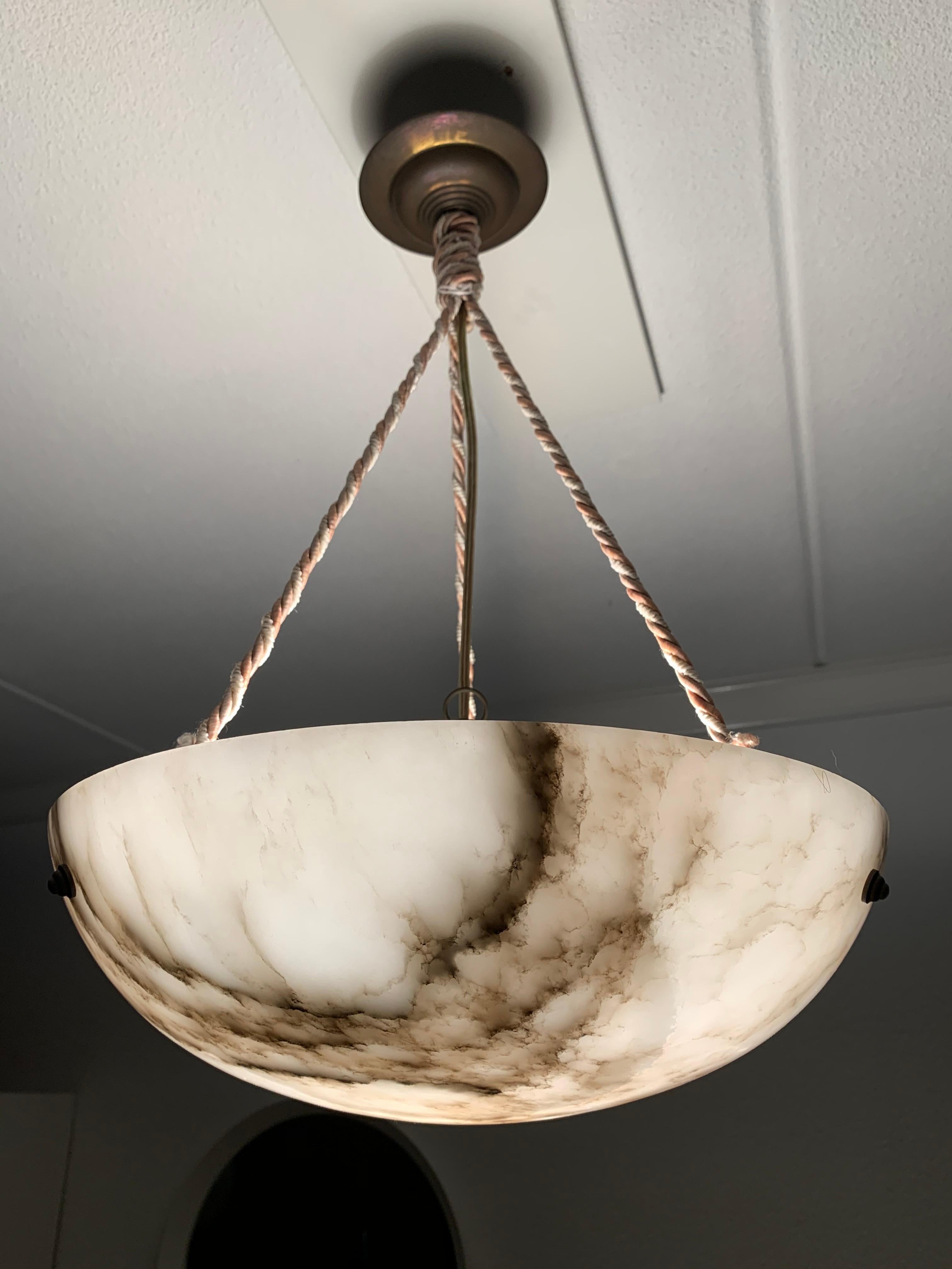 Striking Art Deco Alabaster Shade Flushmount, Pendant Light with Rope and Canopy 1